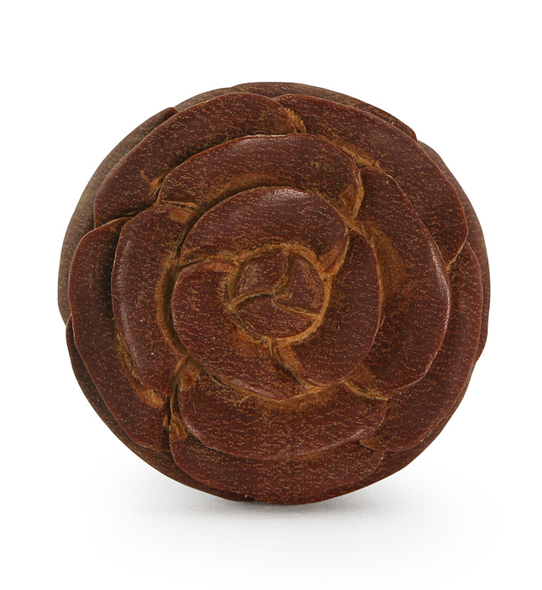 Carved Rosebud Saba Wood Plugs