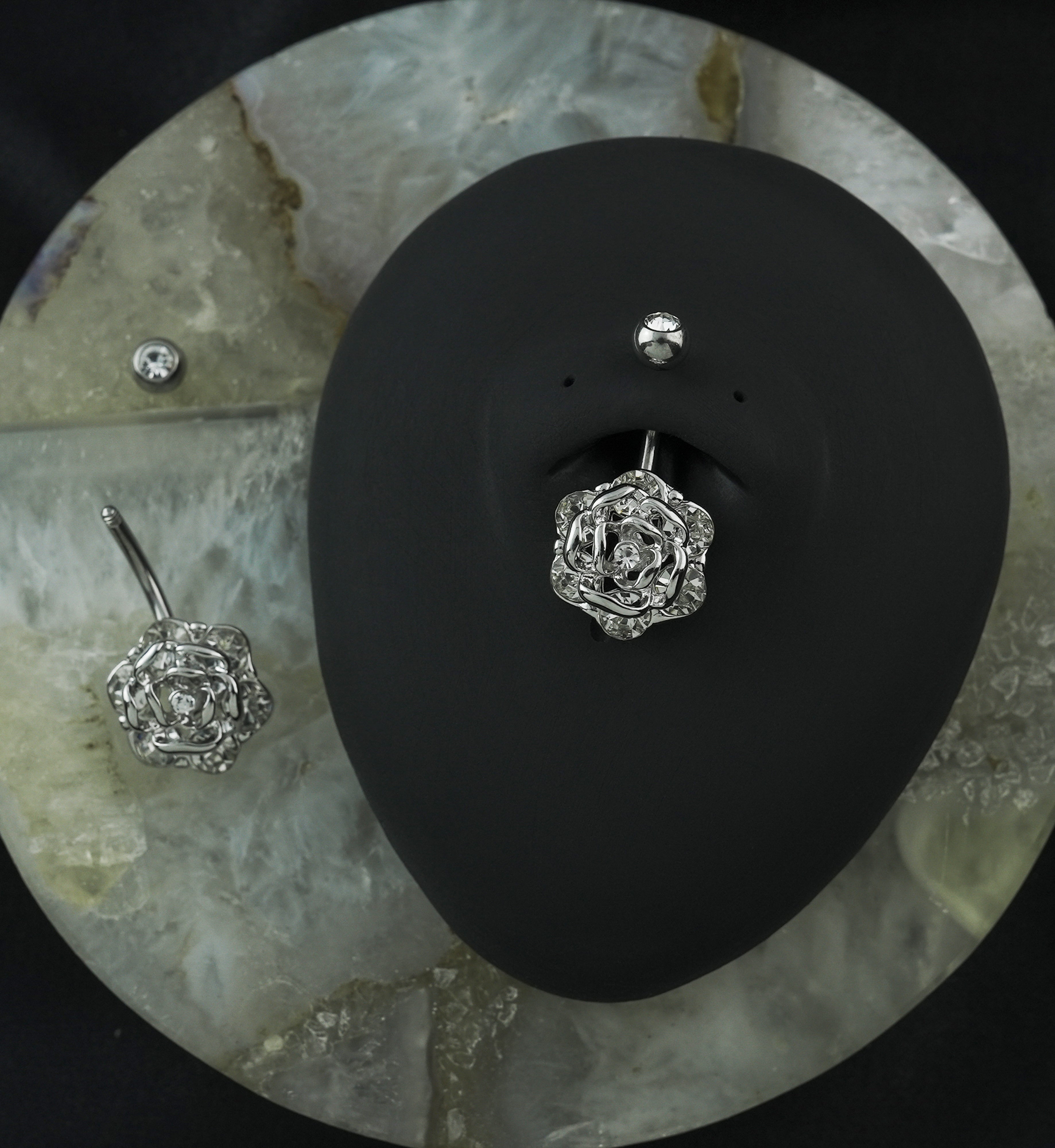 Rosebud With Clear CZ Belly Button Ring