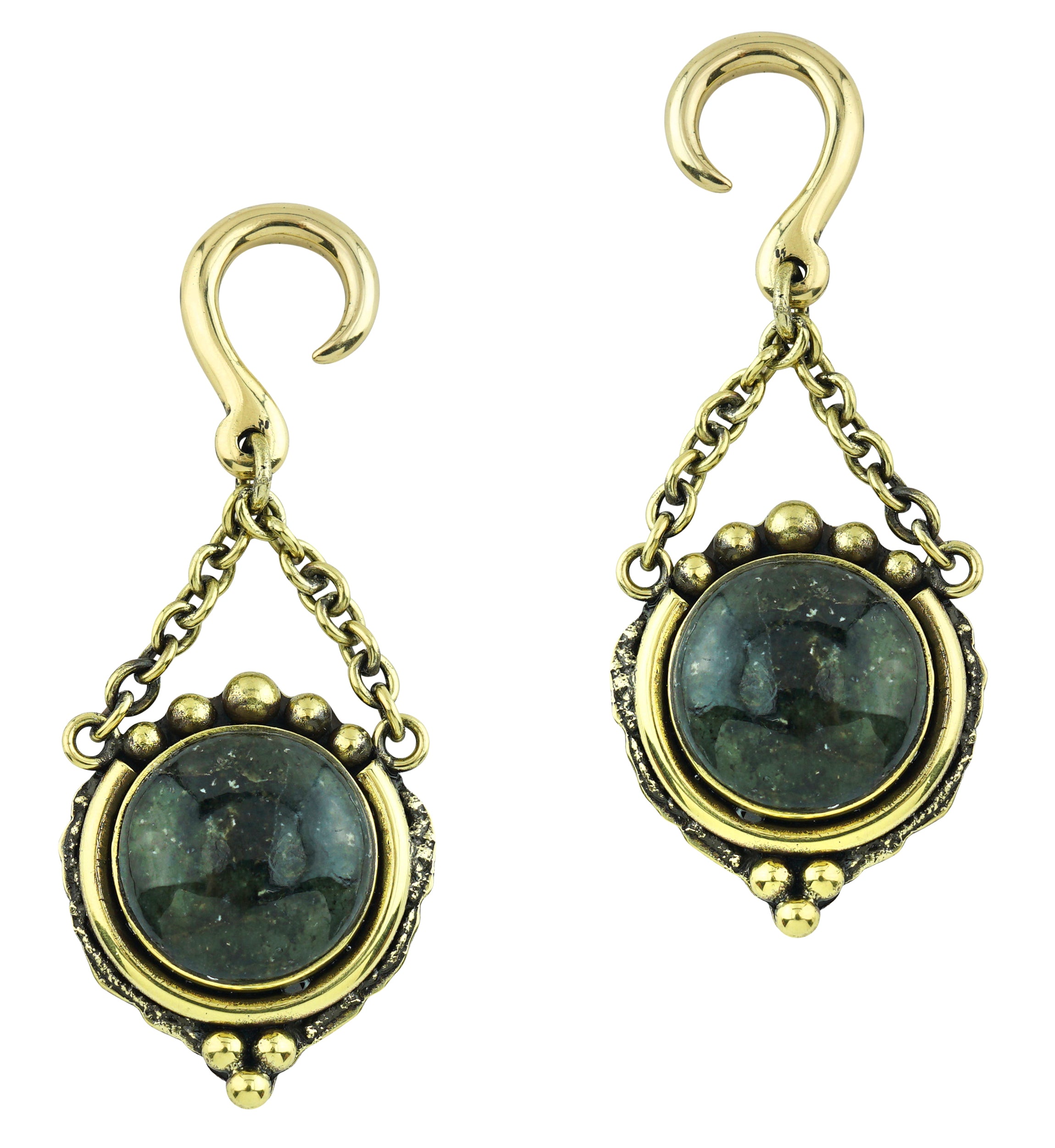 Round Disk Labradorite Stone Hanging Brass Ear Weights