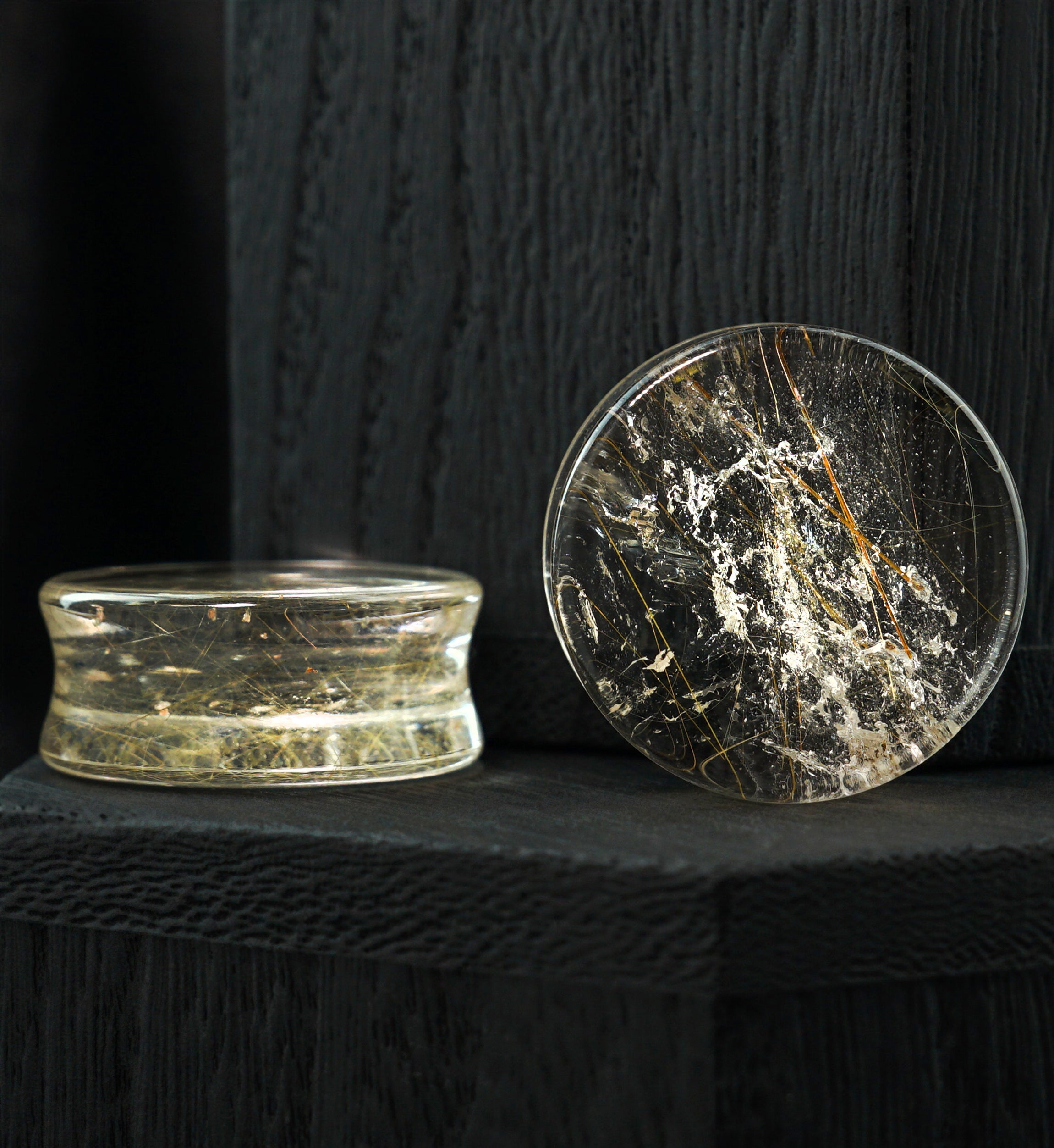 Rutilated Quartz Stone Plugs 1 Inch (25mm) Version 1