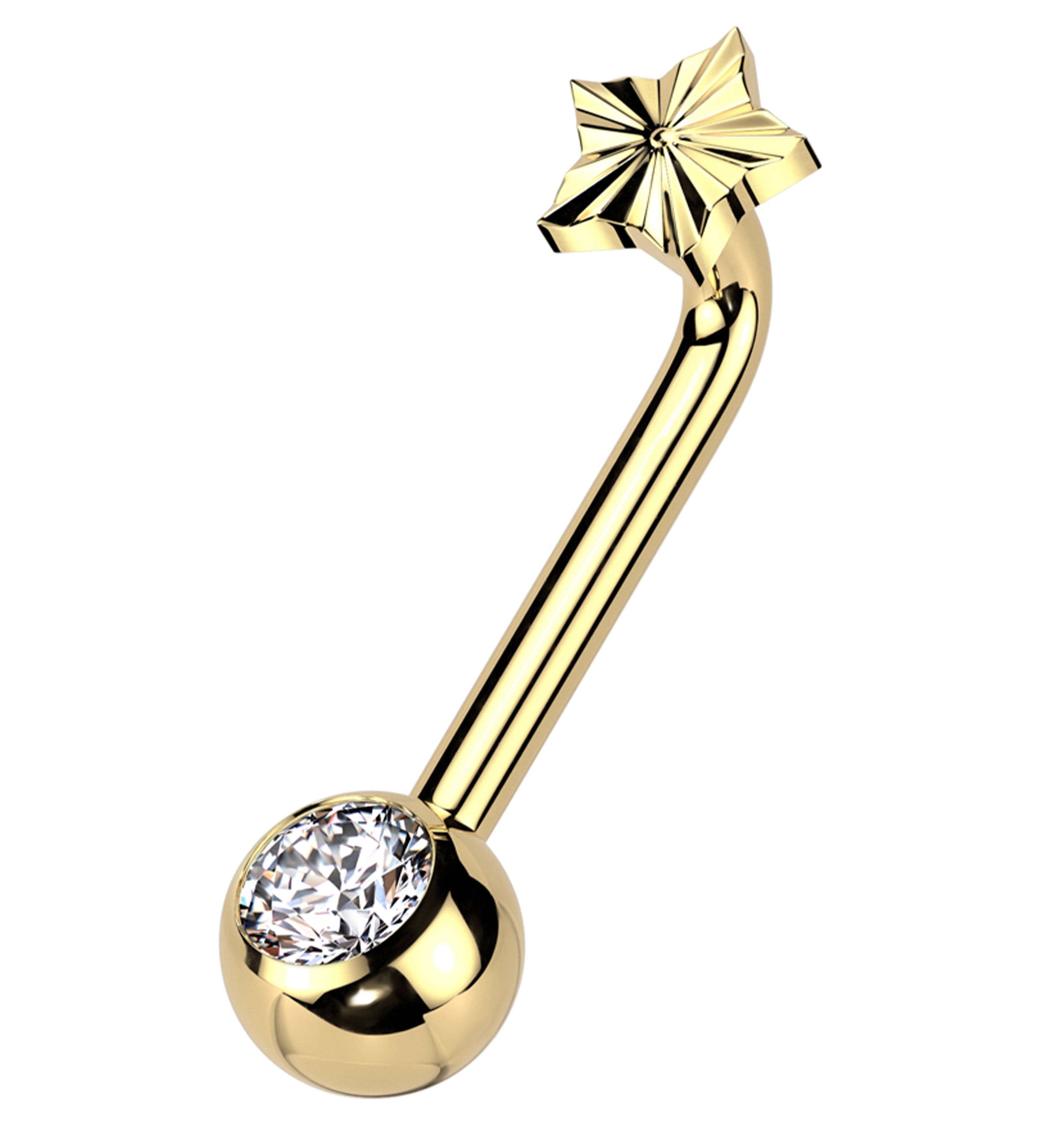Gold PVD Score Star Clear CZ Vertical Clitoral Hood Internally Threaded Titanium Barbell