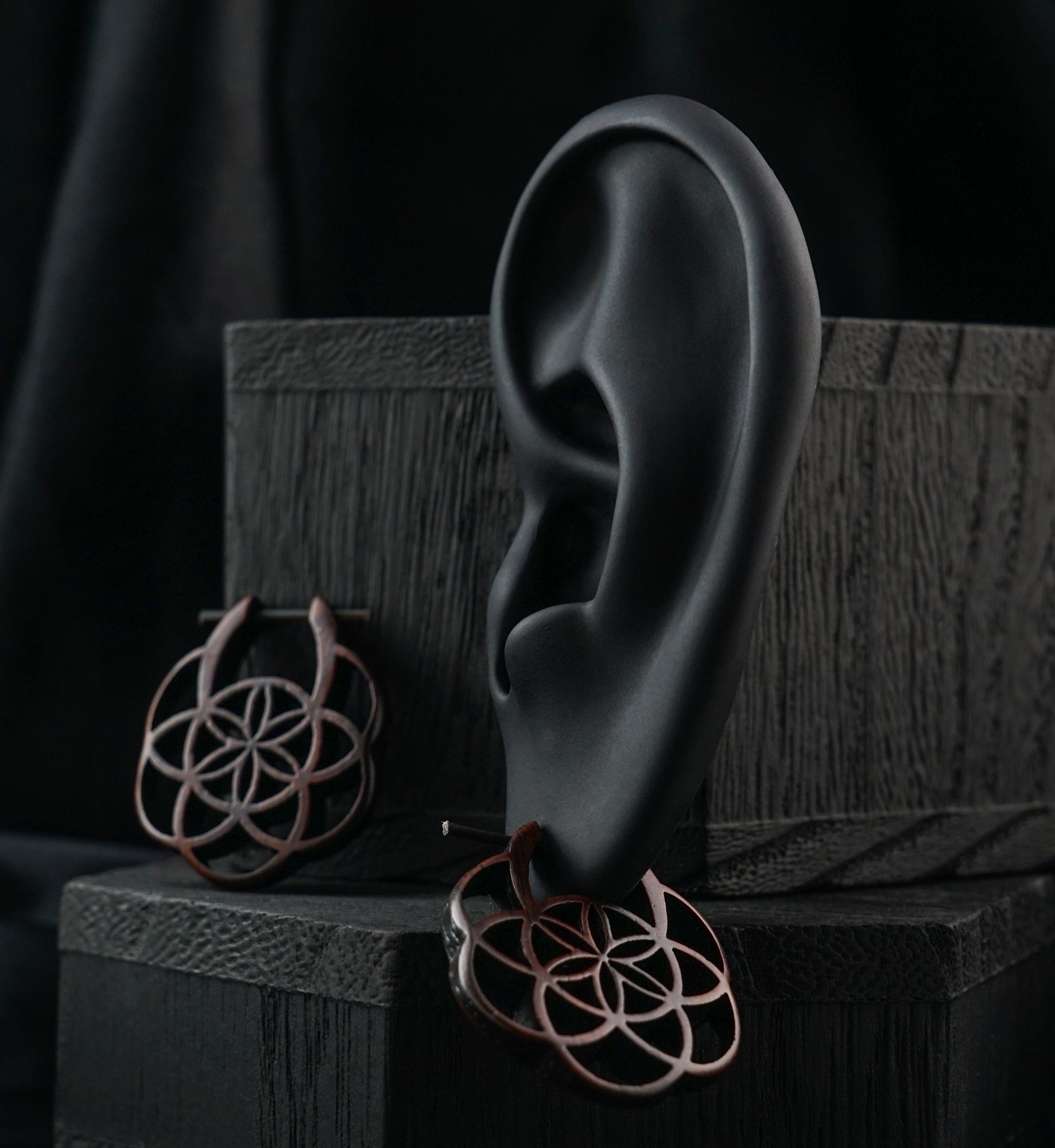 Seed Of Life Hoop Sono Wood Earrings