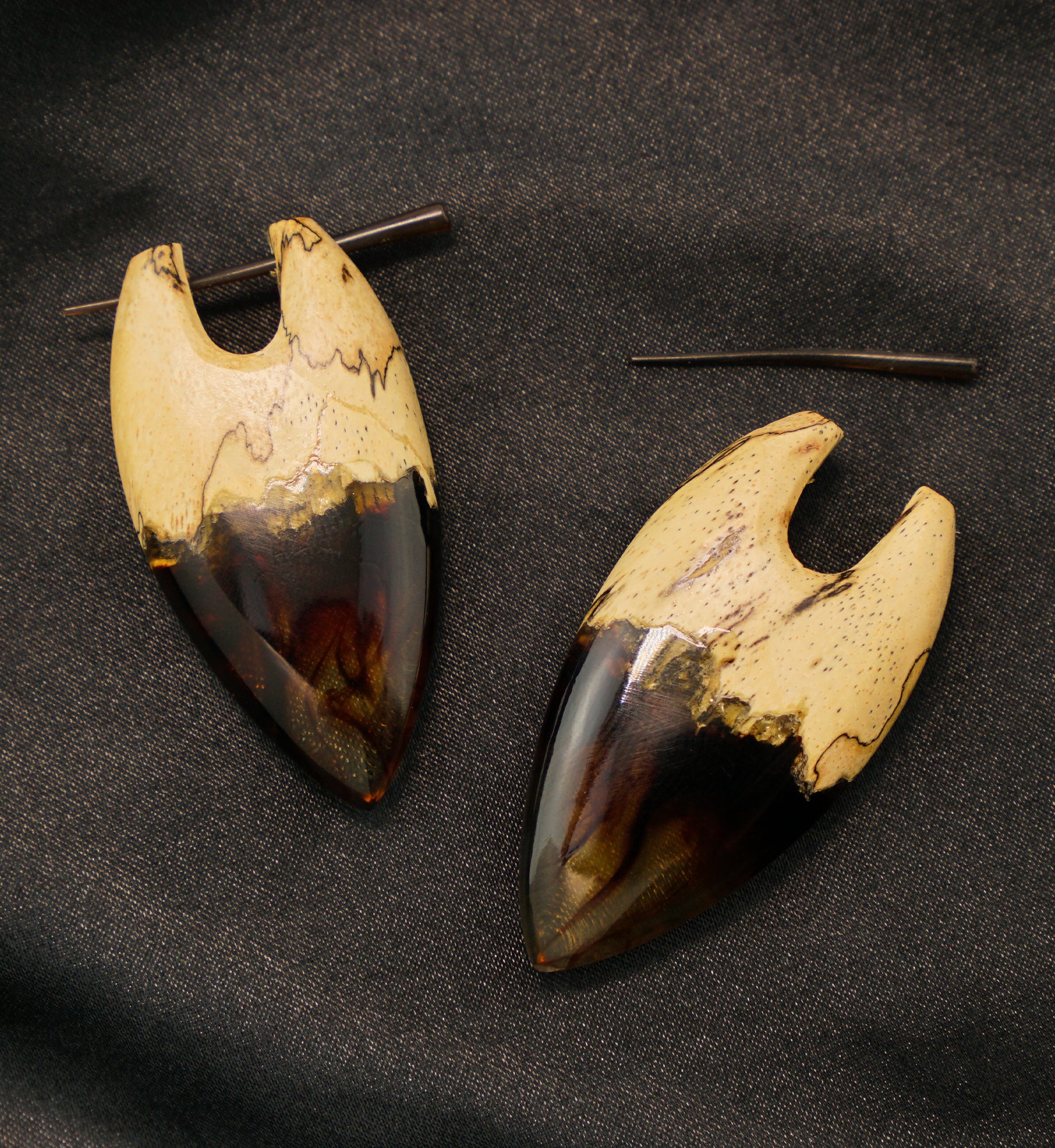 Seeping Fire Resin Tamarind Wood Point Earrings
