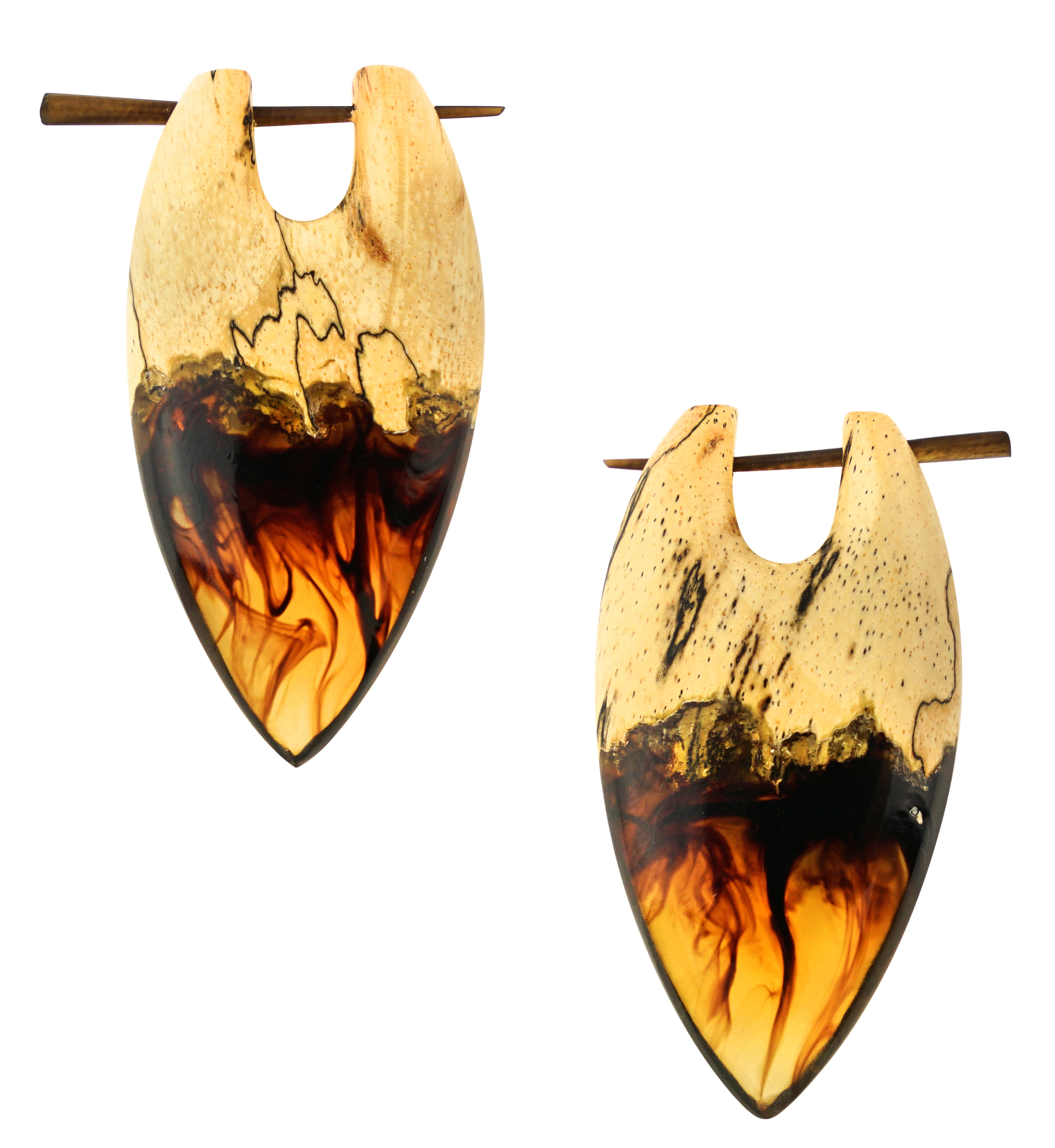 Seeping Fire Resin Tamarind Wood Point Earrings