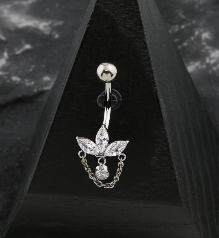 Sepal Clear CZ Dangle Internally Threaded Titanium Belly Button Ring