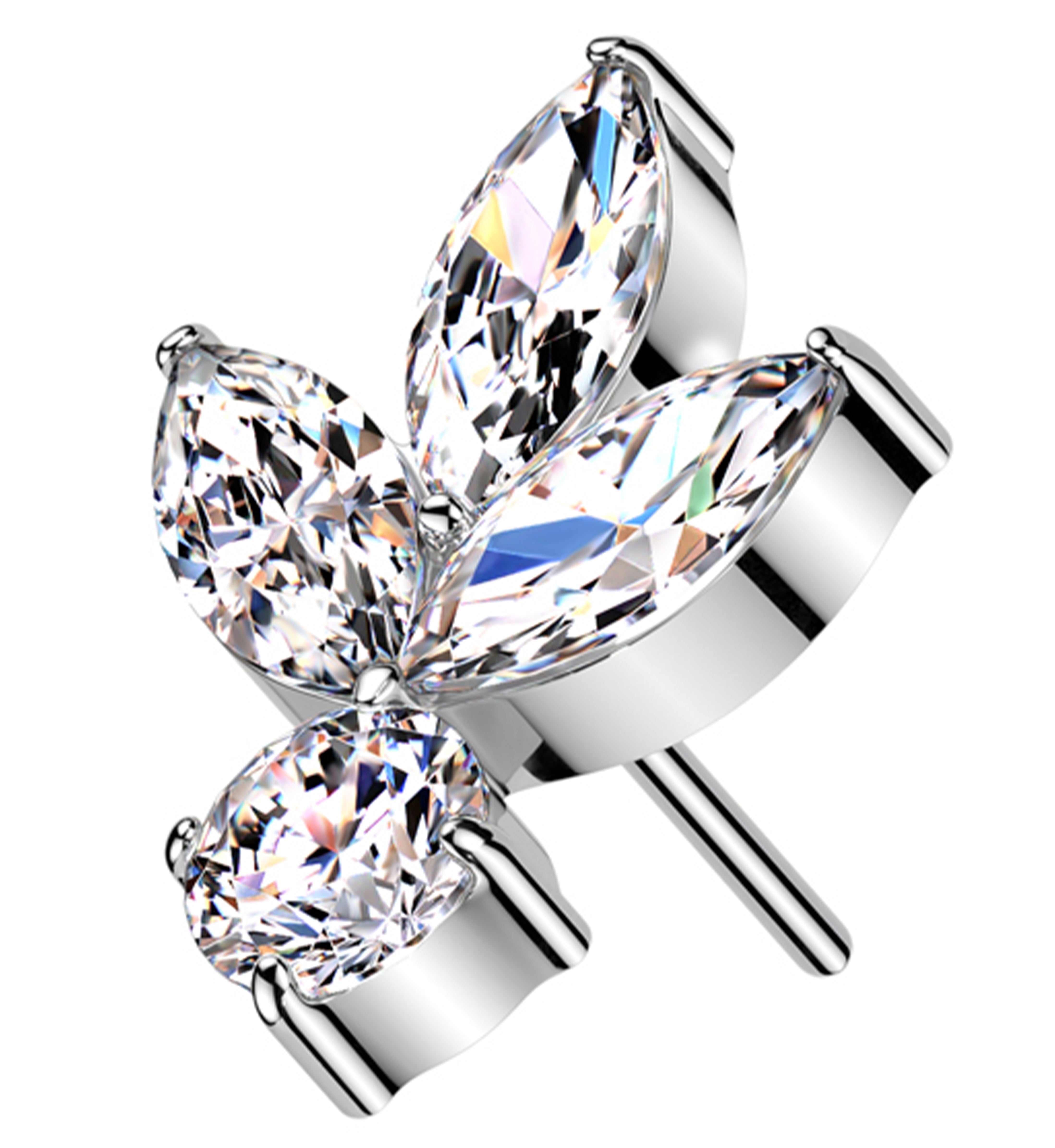 Sepal Leaf Clear CZ Threadless Titanium Top