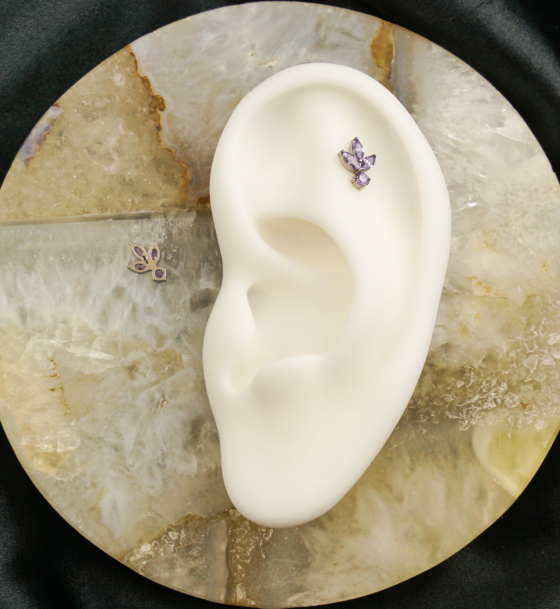 Sepal Leaf Purple CZ Threadless Titanium Top