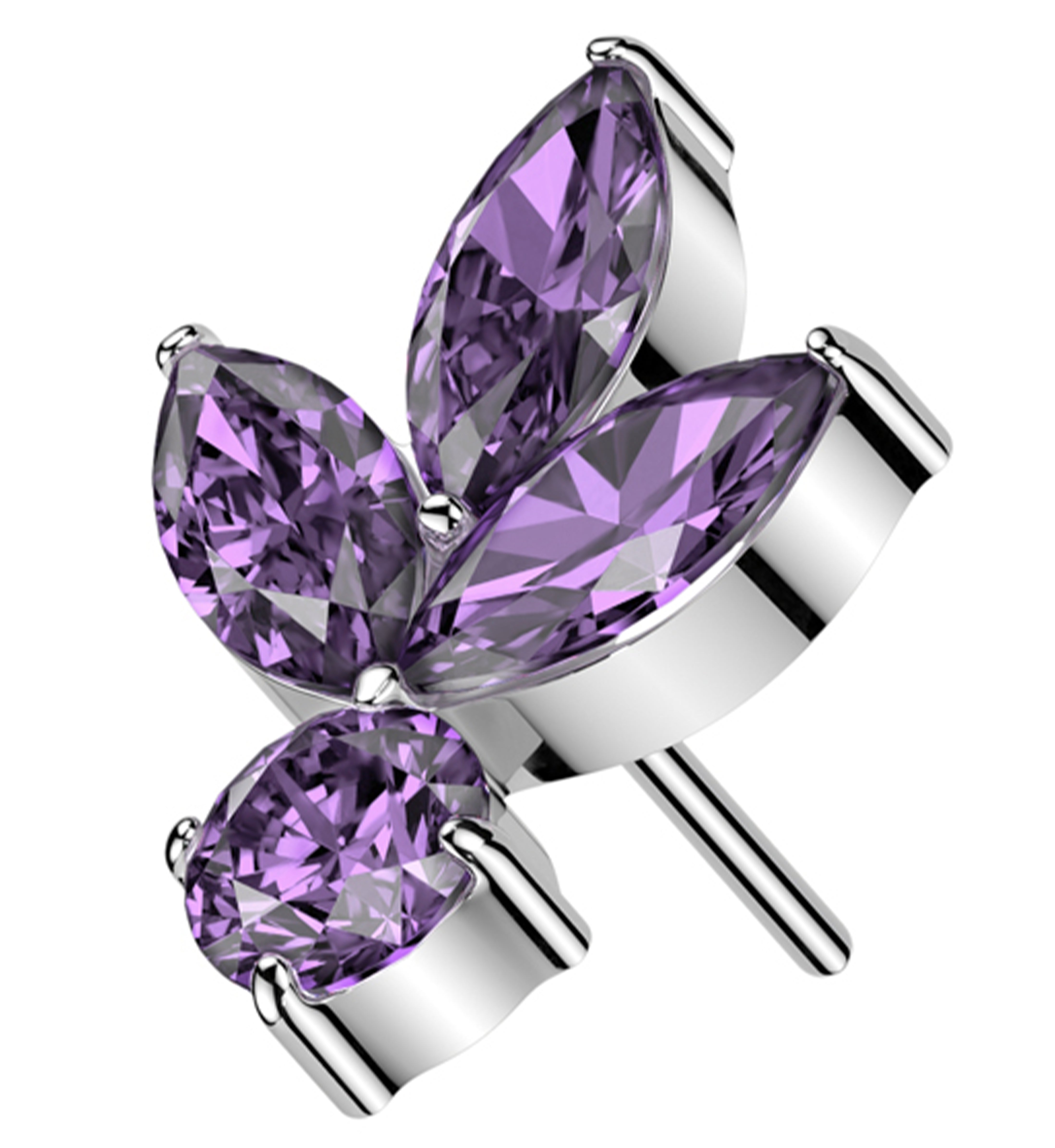 Sepal Leaf Purple CZ Threadless Titanium Top