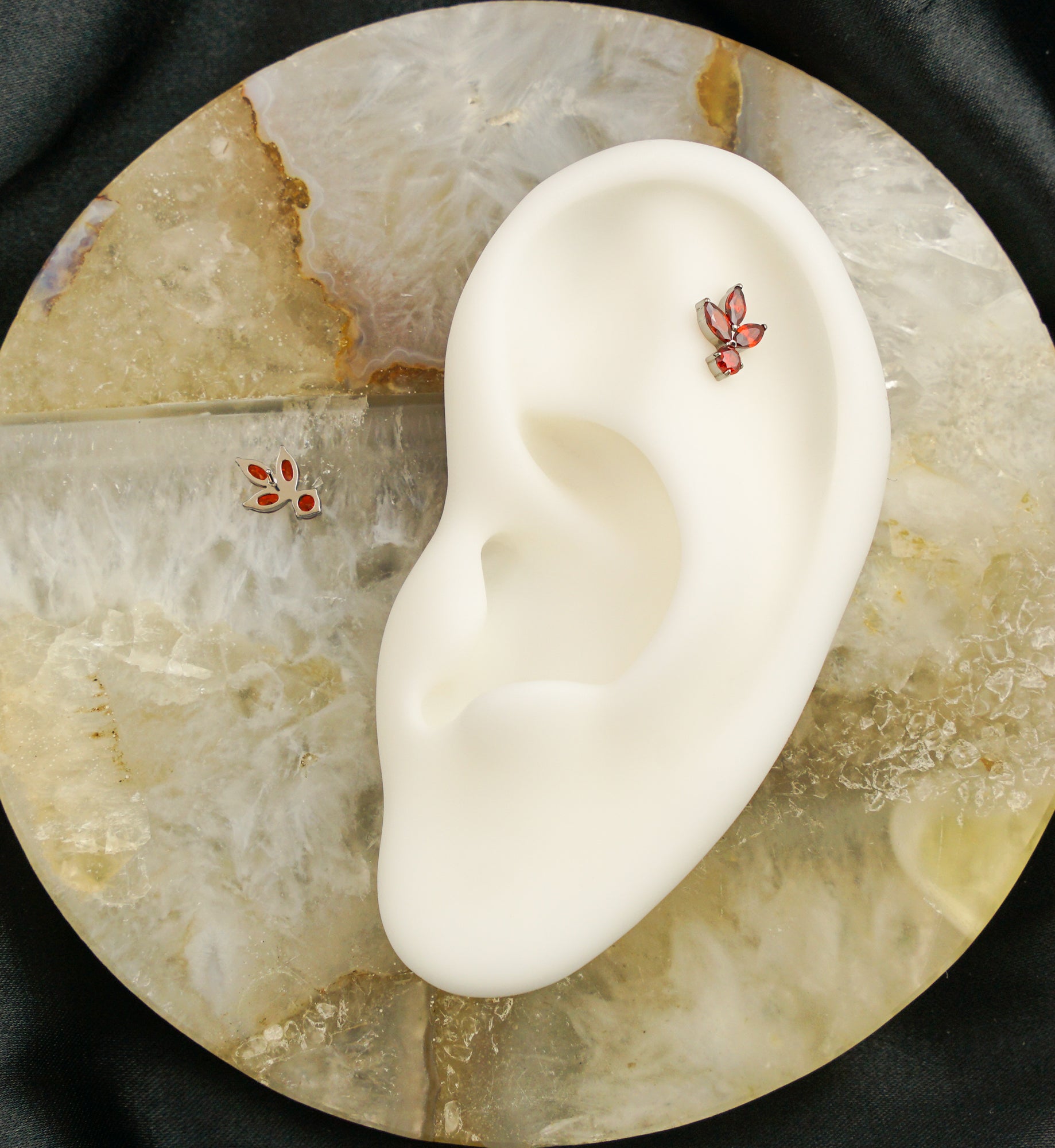 Sepal Leaf Red CZ Threadless Titanium Top