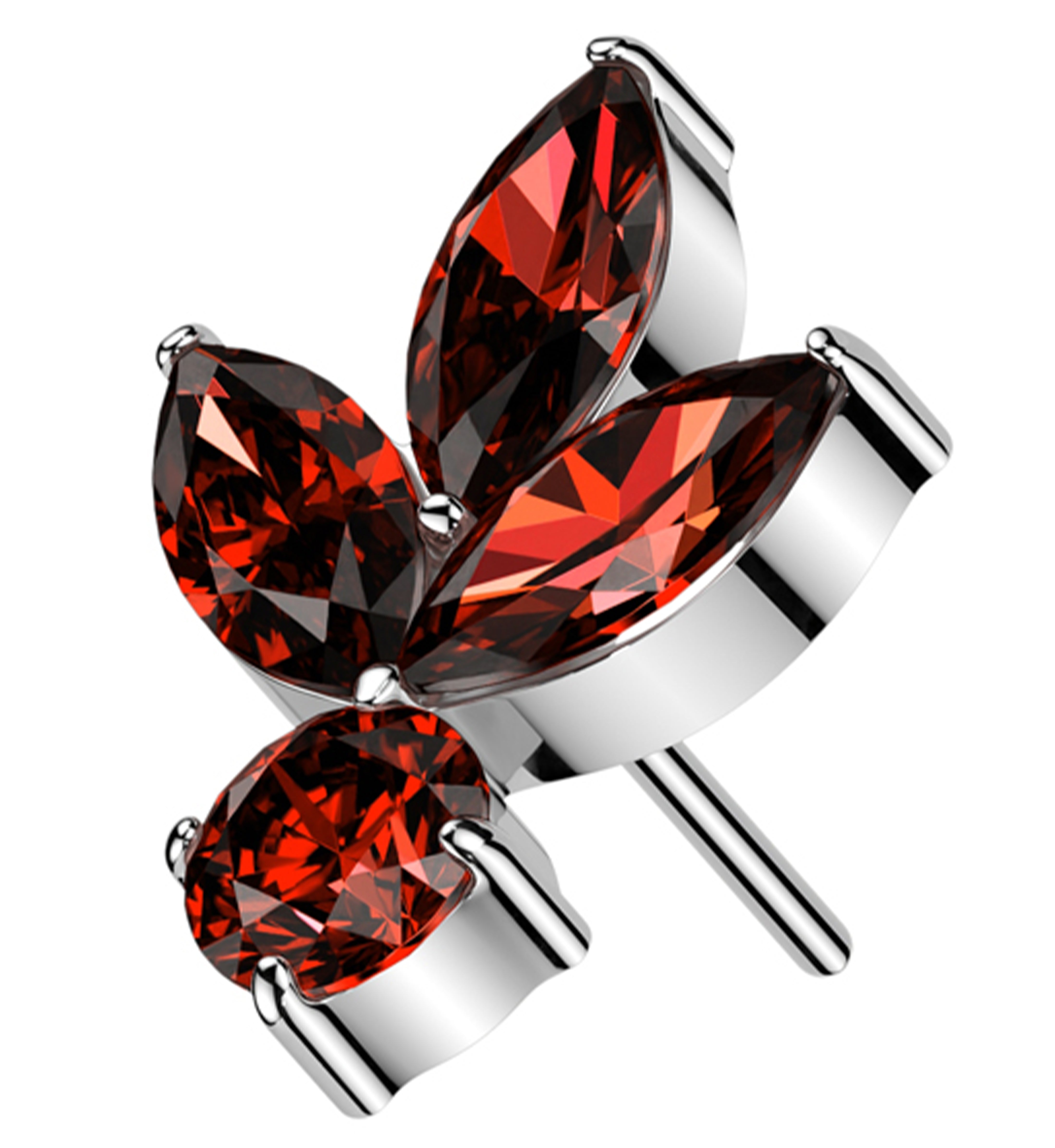 Sepal Leaf Red CZ Threadless Titanium Top