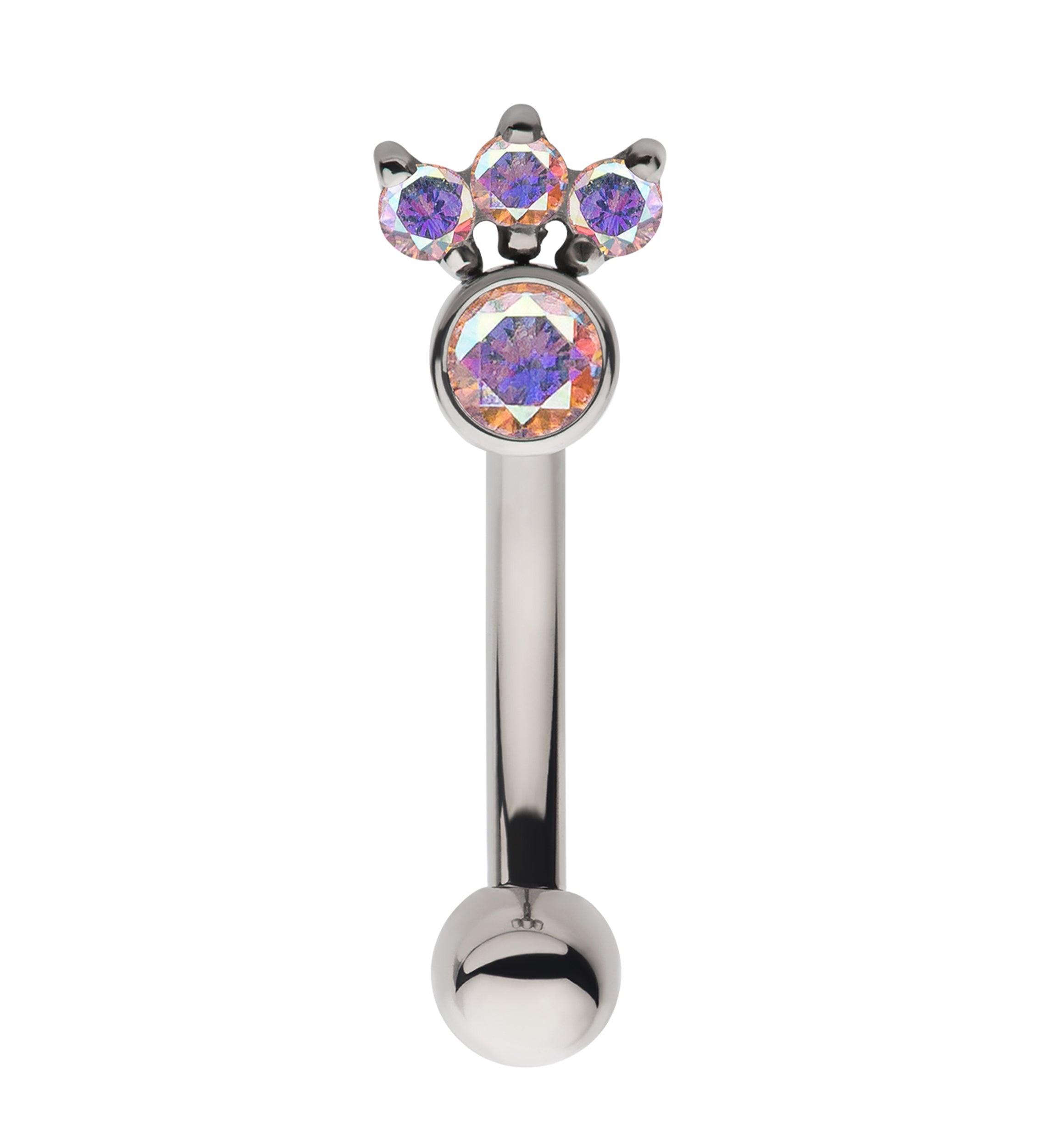 Sepal Rainbow Aurora CZ Internally Threaded Titanium Curved Barbell