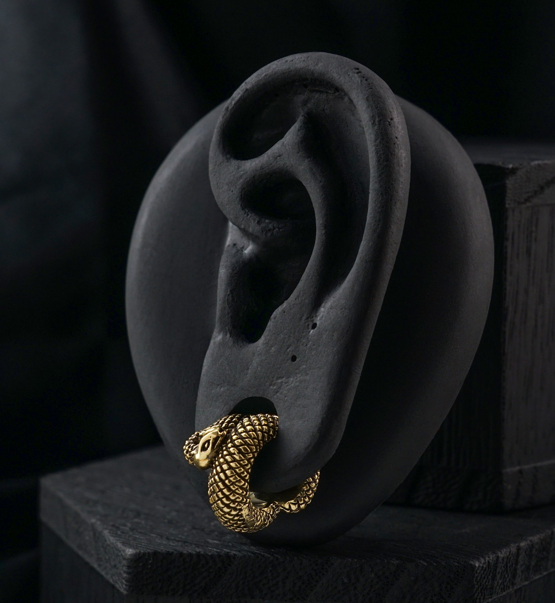 Serpent Coil Brass Hinged Stretched Ear Cuffs