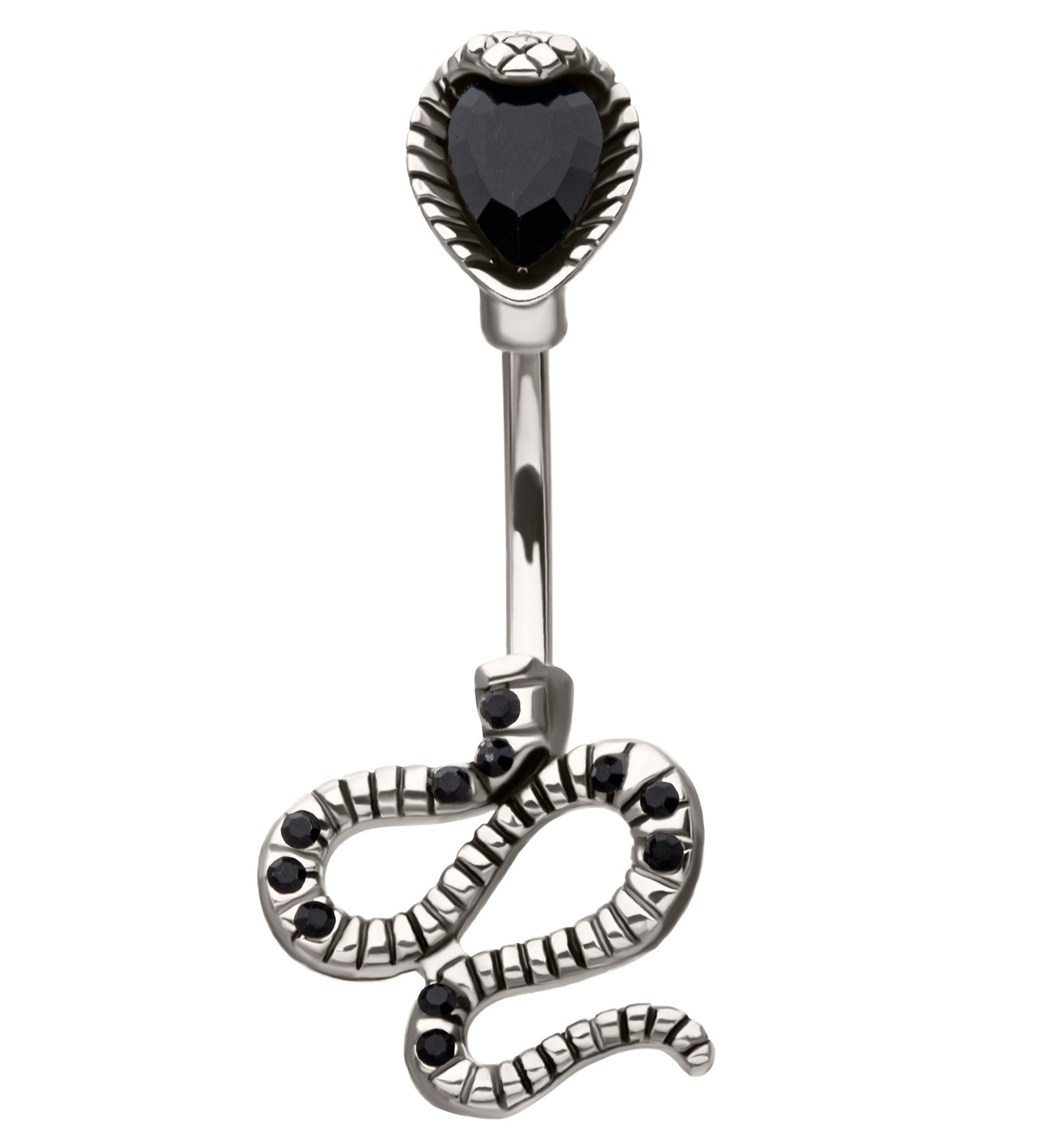 Serpent Teardrop Black CZ Stainless Steel Belly Button Ring