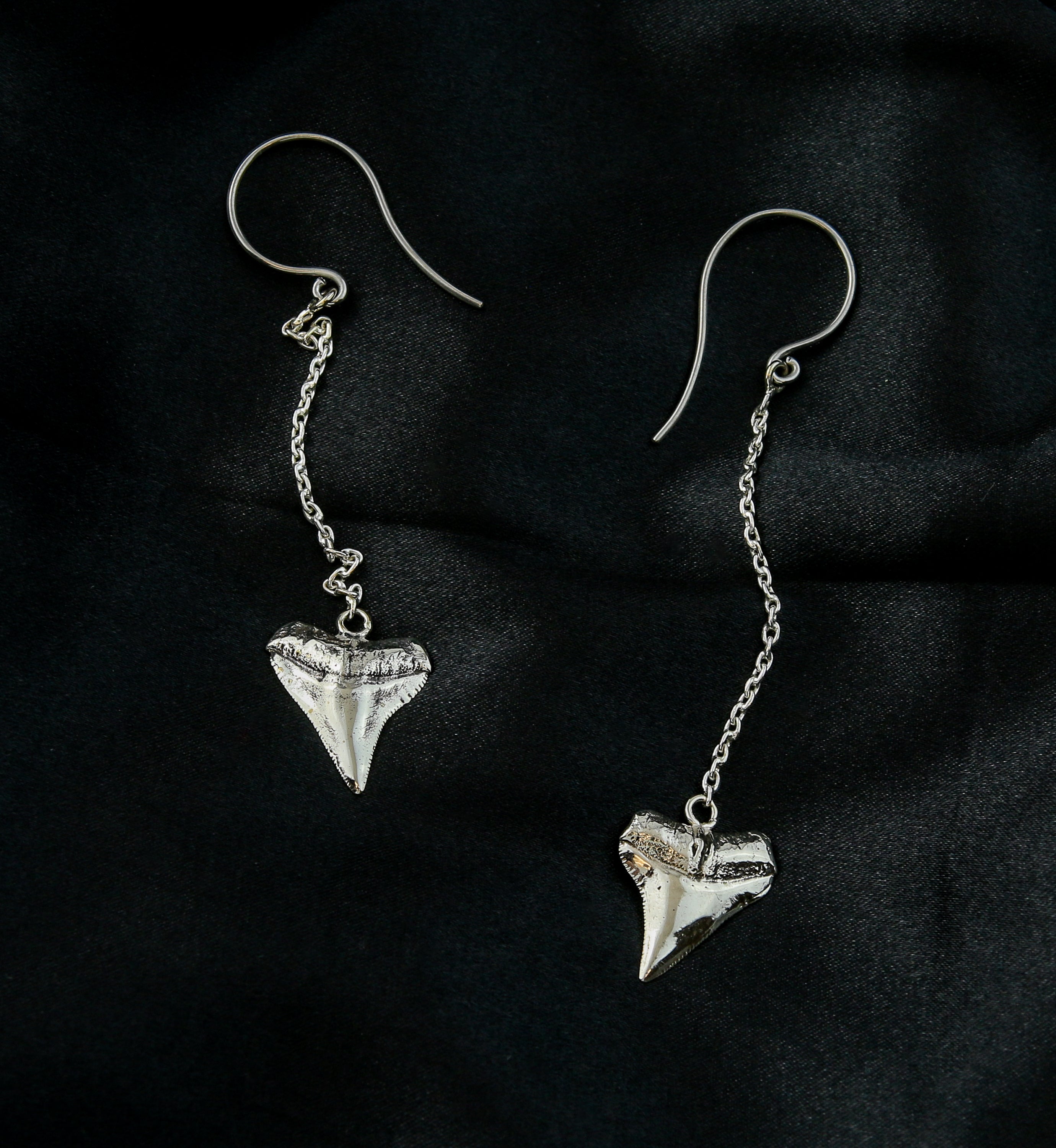 Shark Tooth White Brass Dangle Chain Titanium Earrings