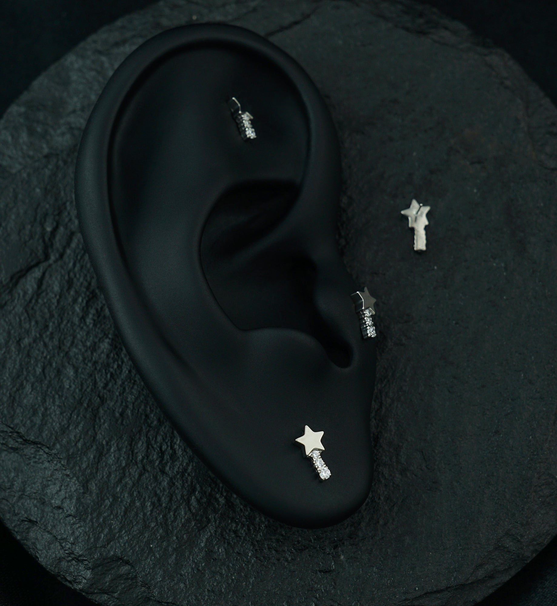 Shooting Star Clear CZ Threadless Titanium Top