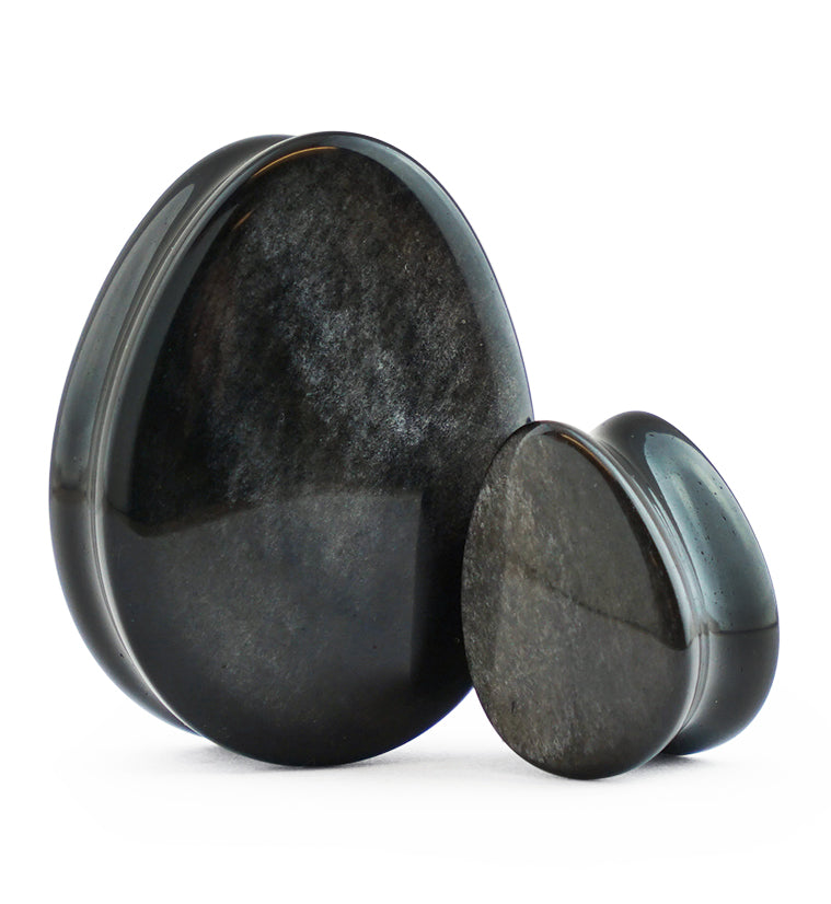 Silver Obsidian Teardrop Stone Plugs