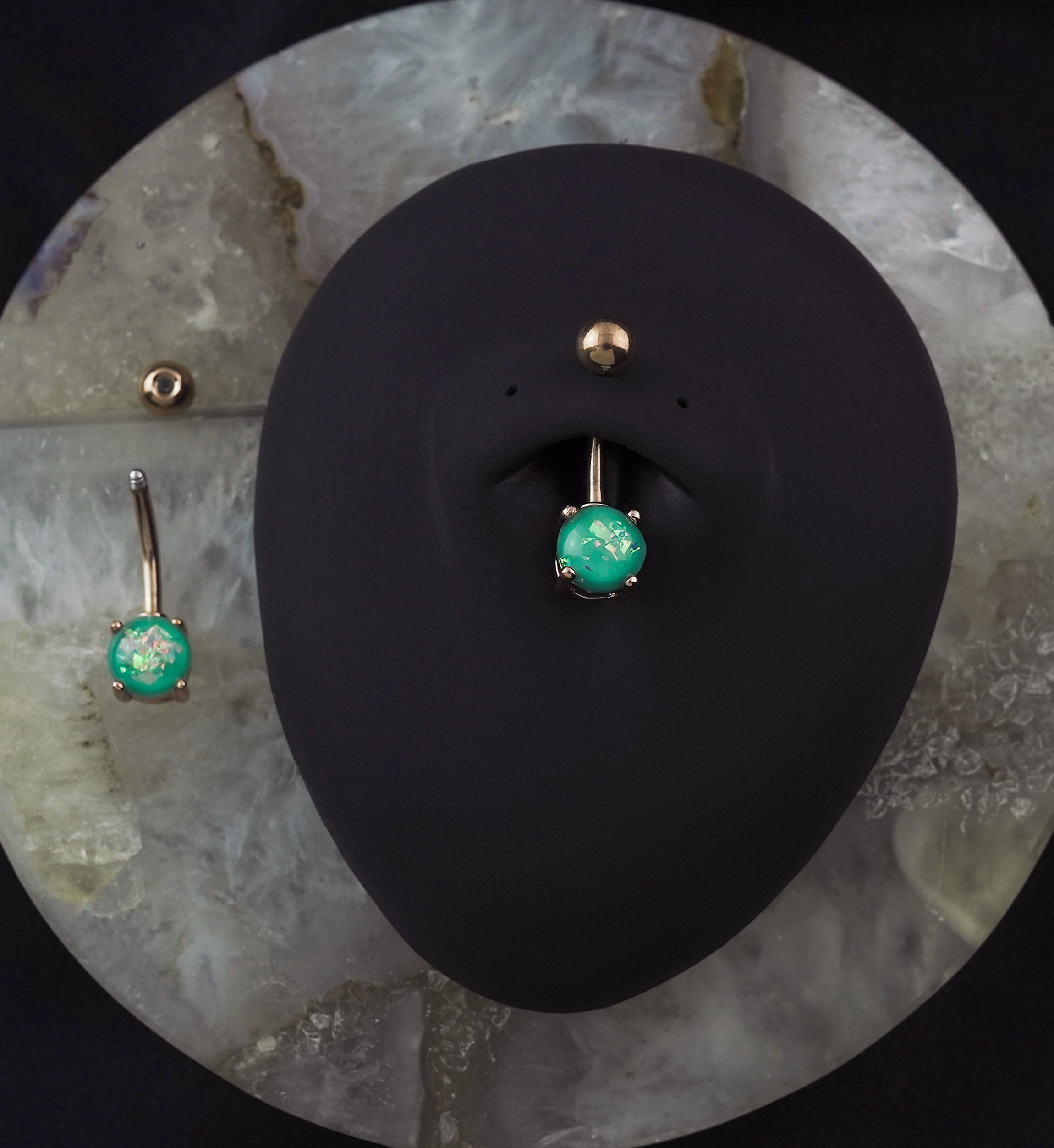 Simple Aqua Opalite Rose Gold PVD Stainless Steel Belly Button Ring