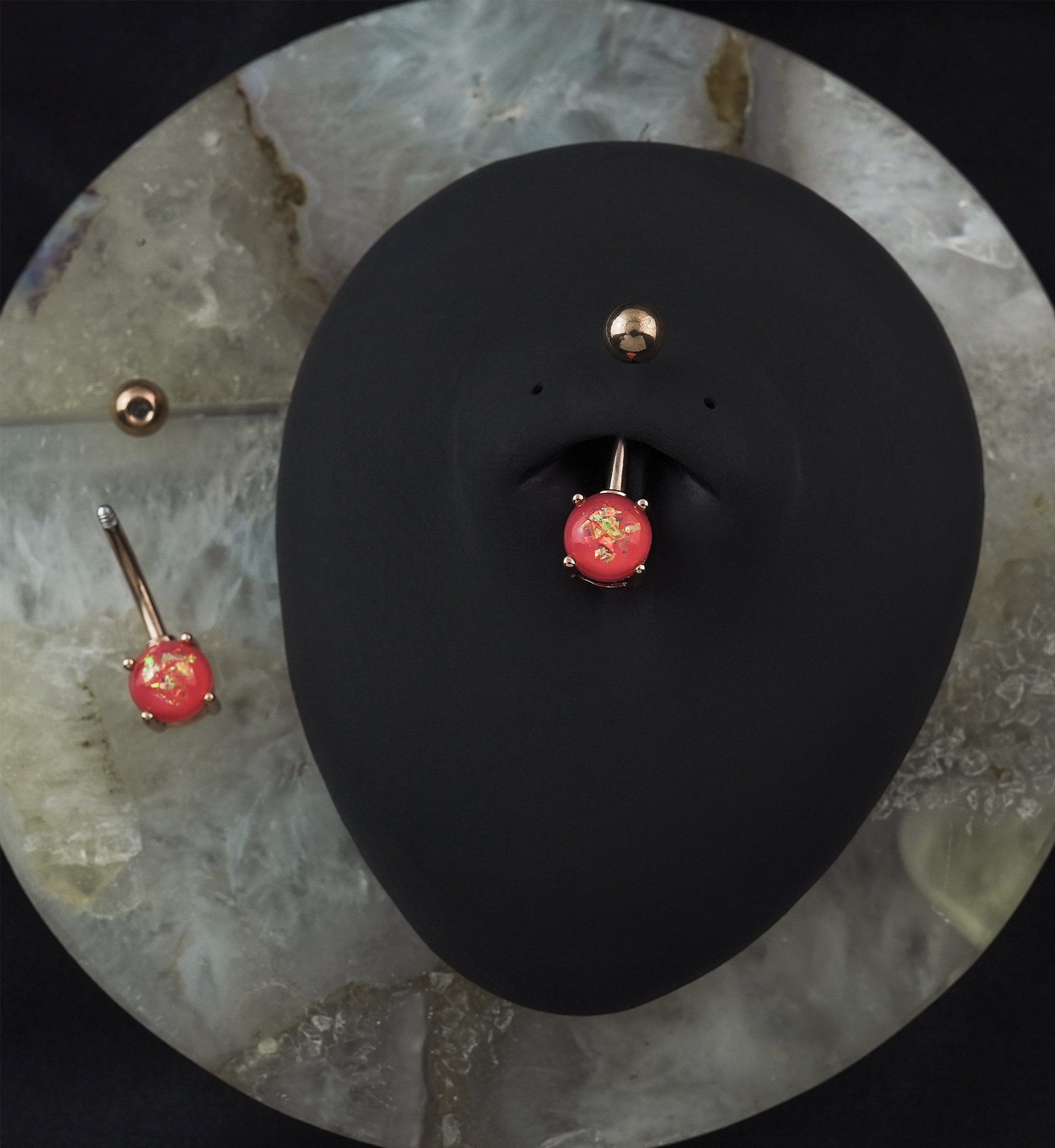 Simple Pink Opalite Rose Gold PVD Stainless Steel Belly Button Ring