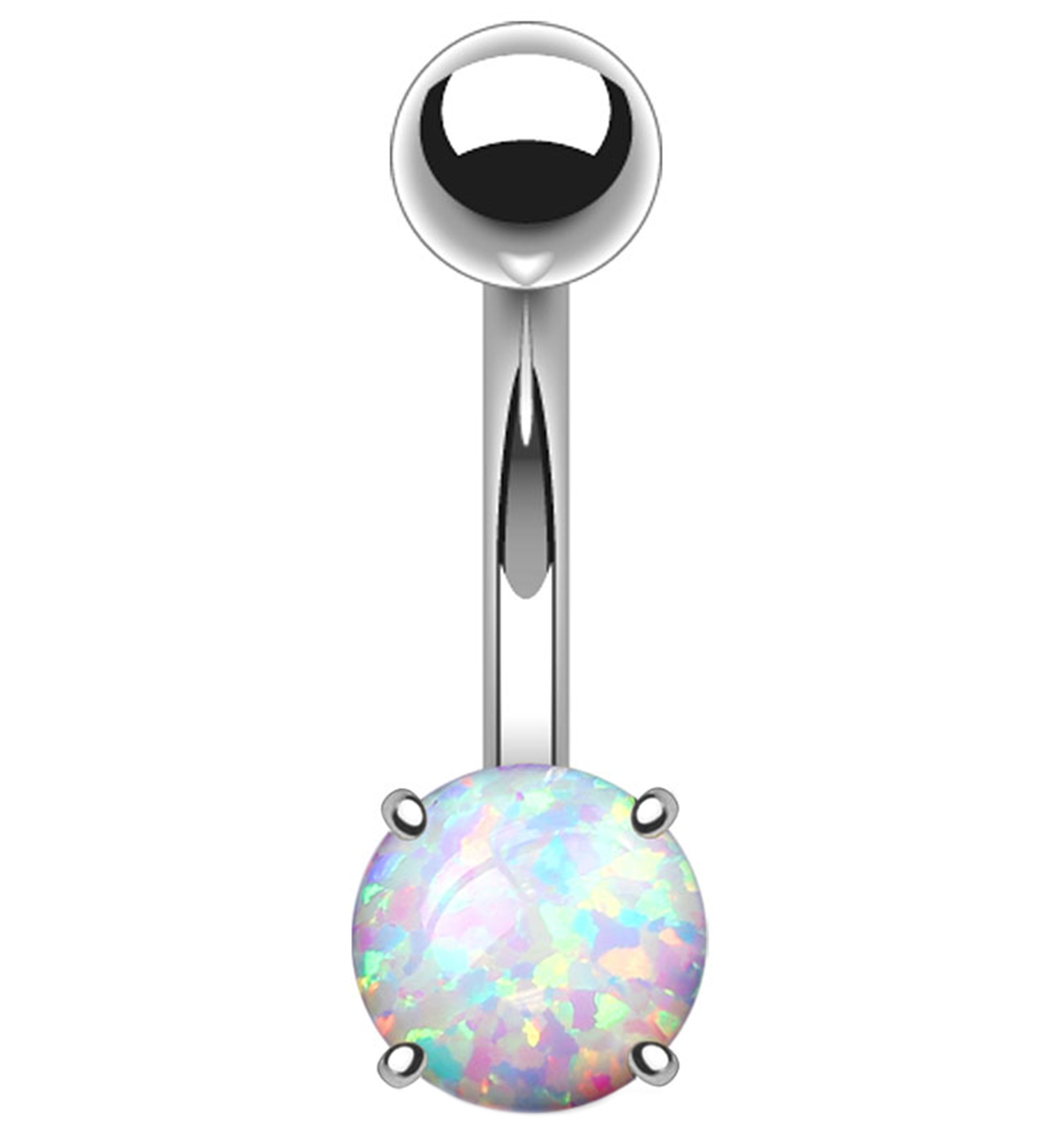Simple White Opalite Stainless Steel Belly Button Ring