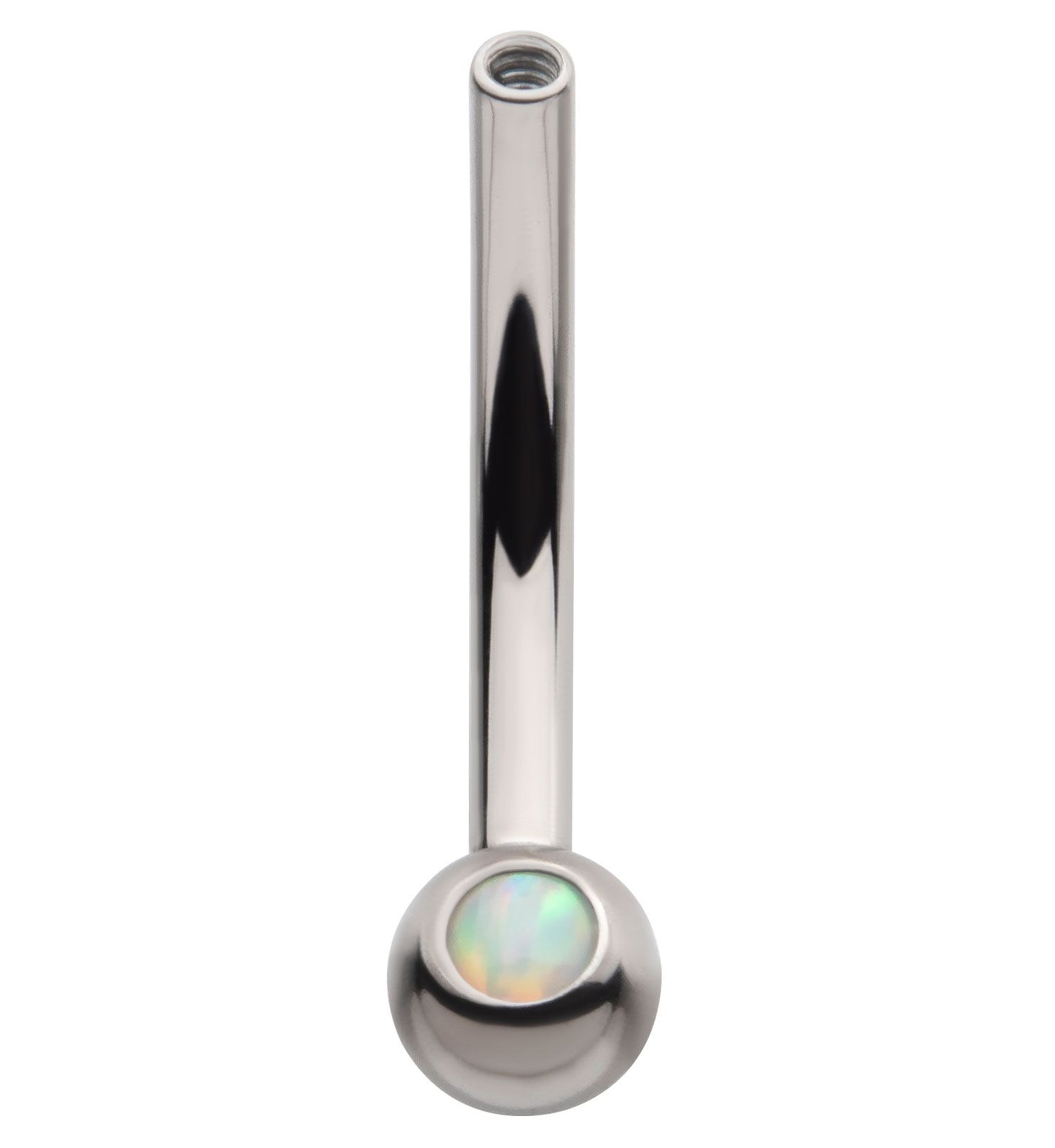 Single White Opalite Titanium Curved Internally Threaded Barbell
