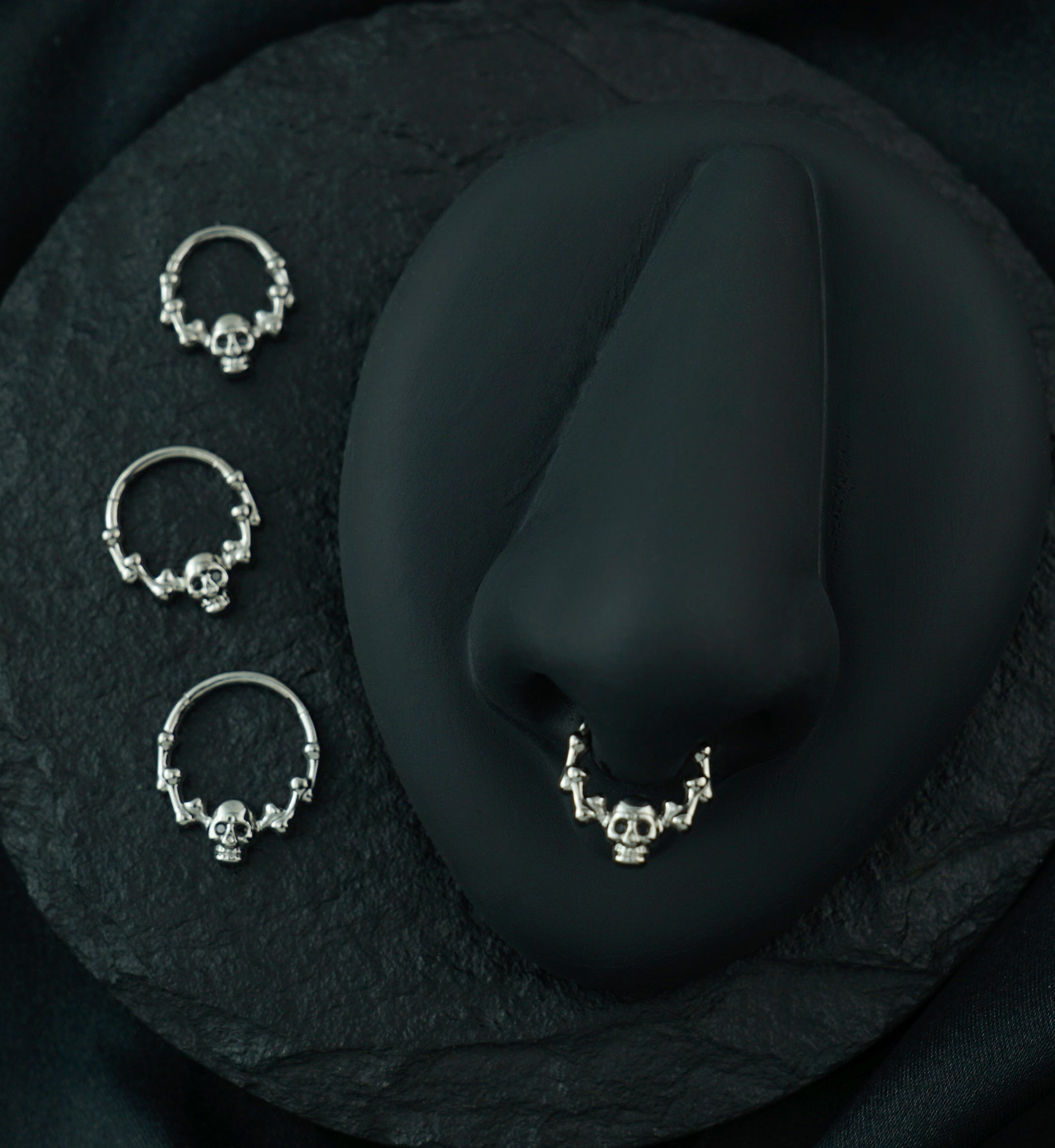 Skull And Bones Black CZ Titanium Hinged Segment Ring