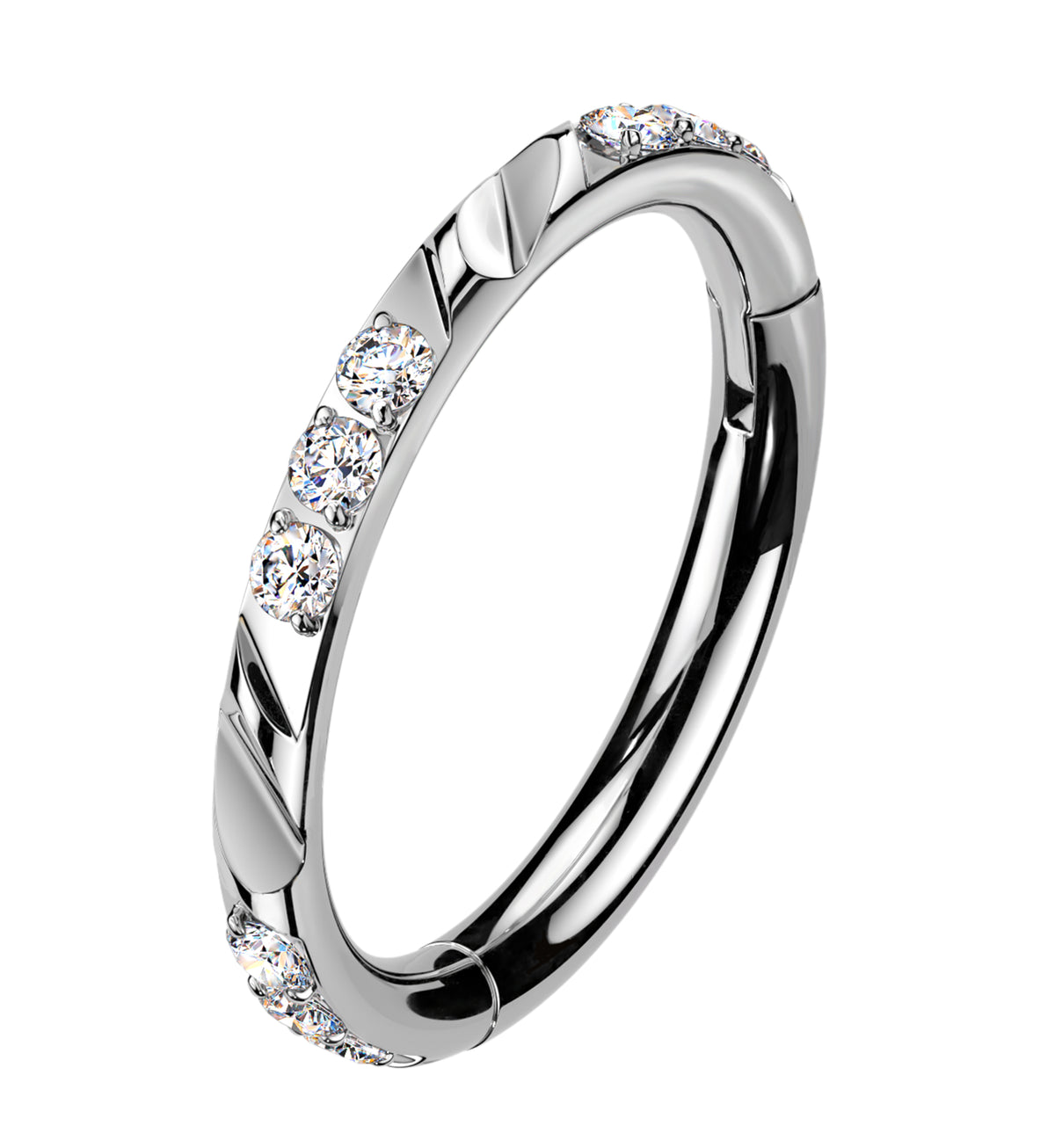 Slashed CZ Titanium Hinged Segment Ring