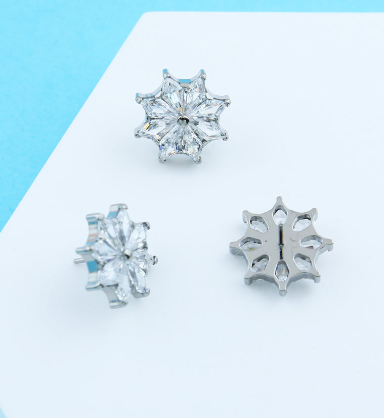 Snow Flower Clear CZ Titanium Threadless Top