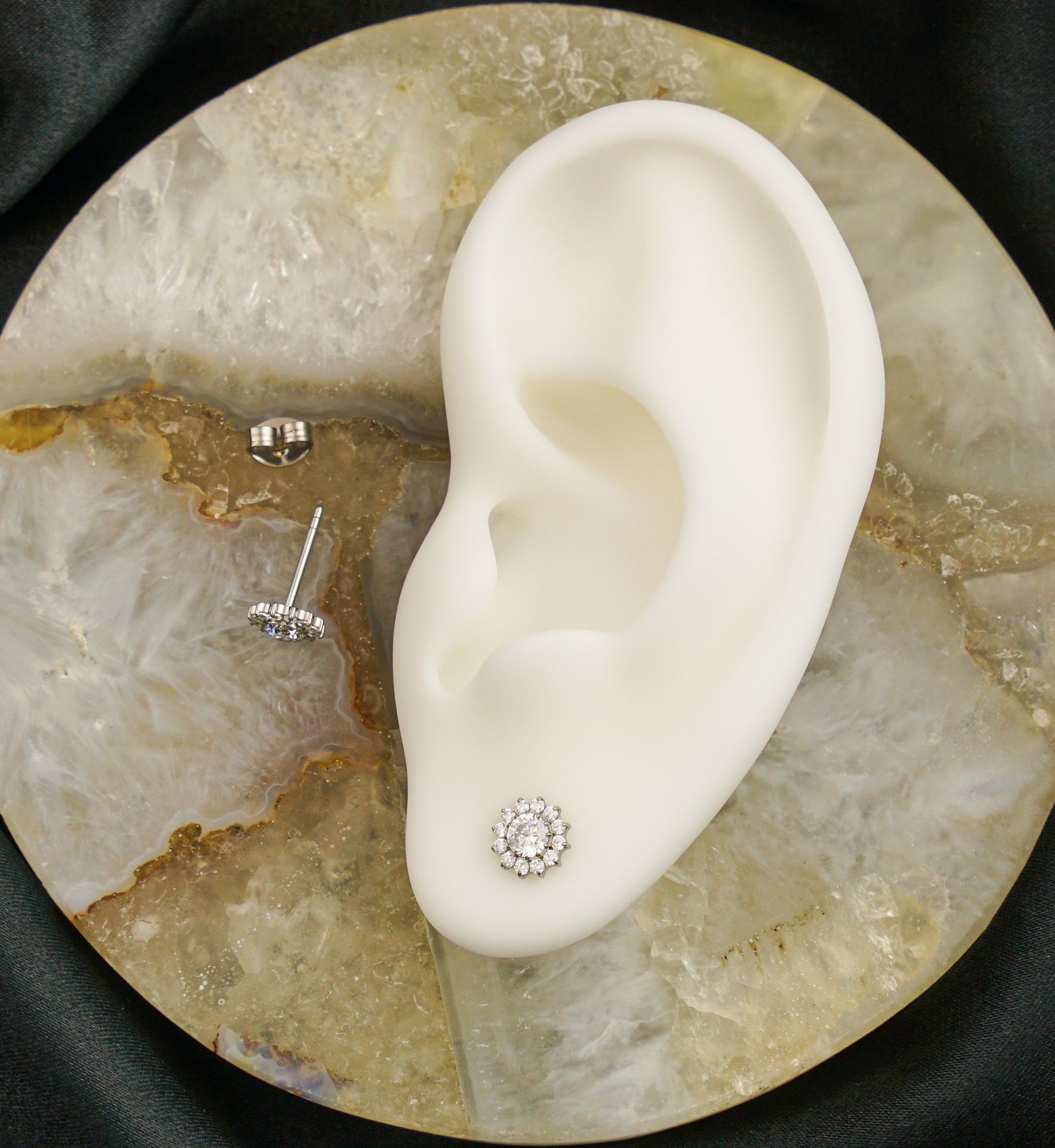 Spherical Flower Clear CZ Titanium Stud Earrings