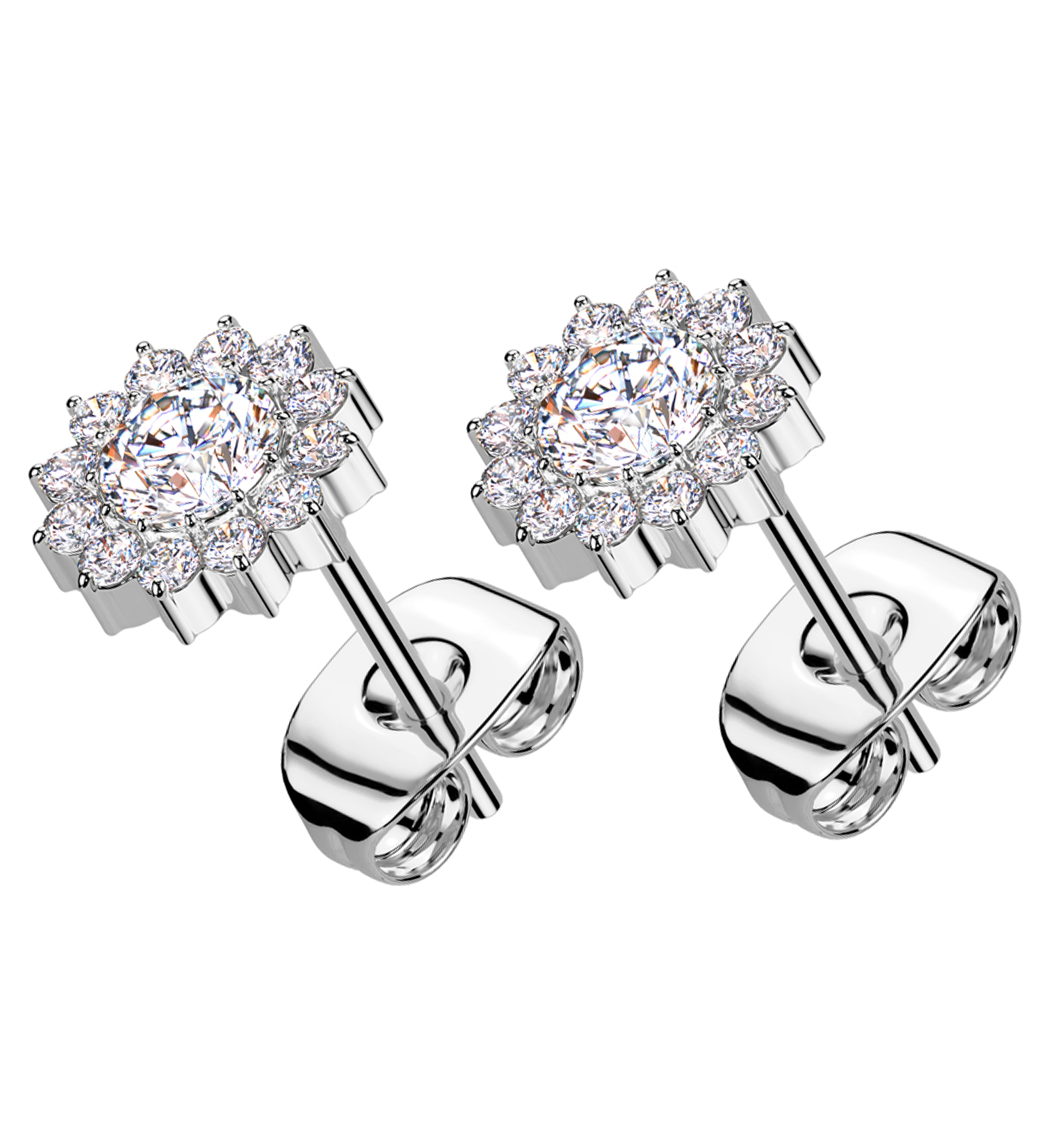 Spherical Flower Clear CZ Titanium Stud Earrings
