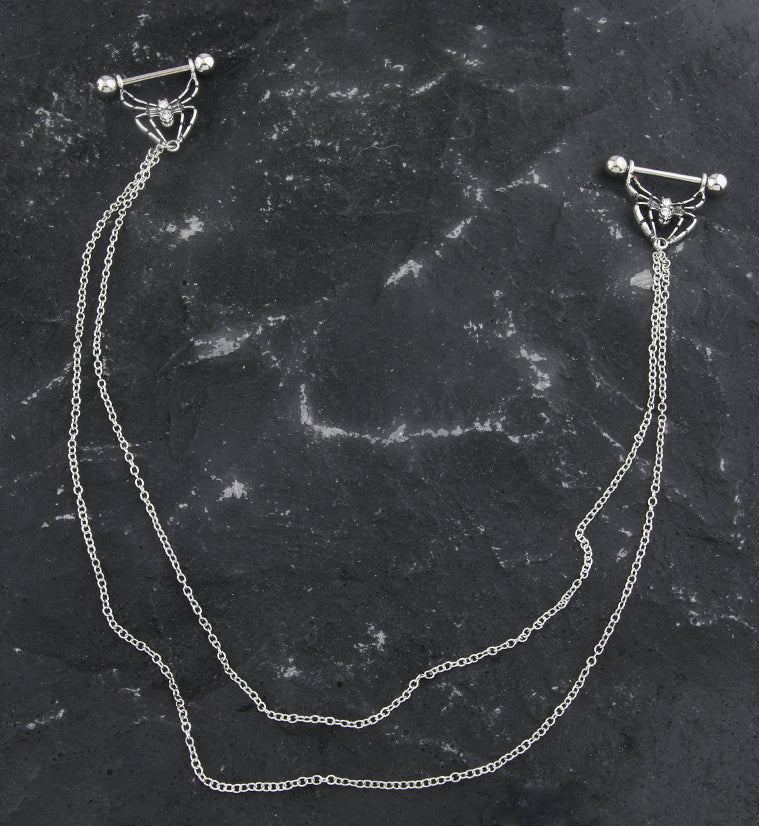 Spider Clear CZ Connecting Chain Nipple Ring Barbell