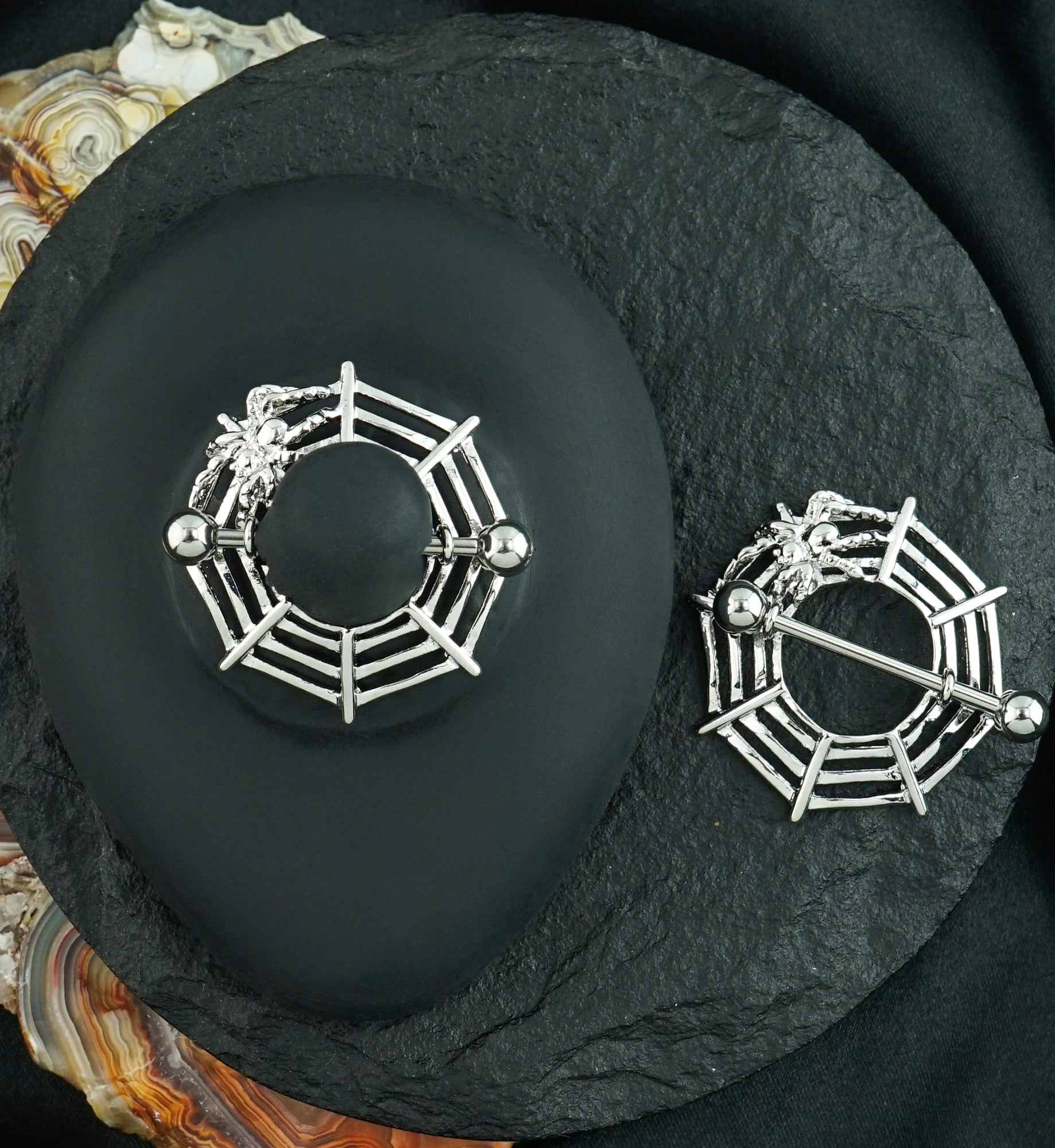 Spiderweb Nipple Rings
