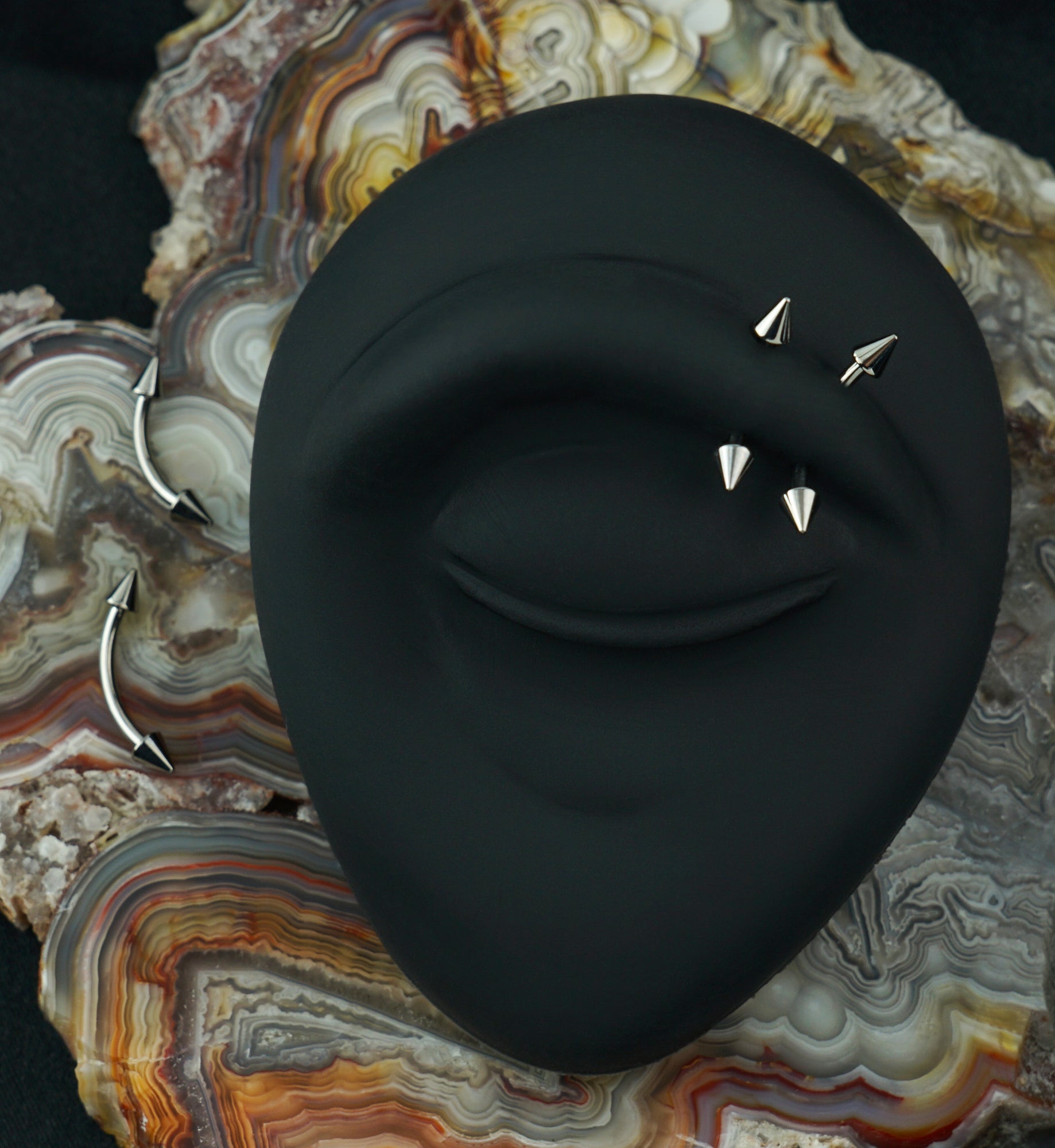 Spiked 14kt White Gold Curved Barbell