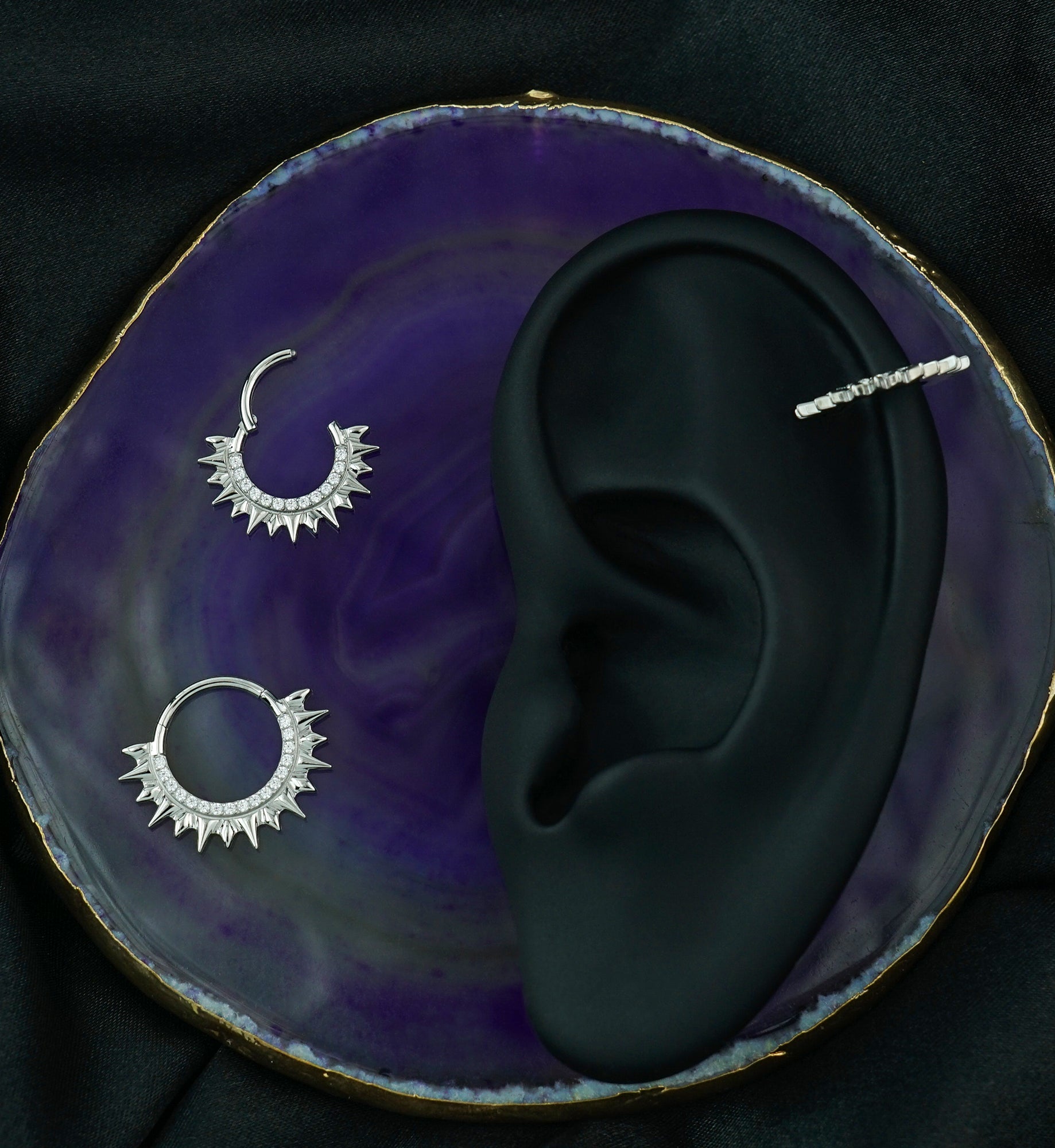 Spikes Clear CZ Stainless Steel Hinged Segment Ring