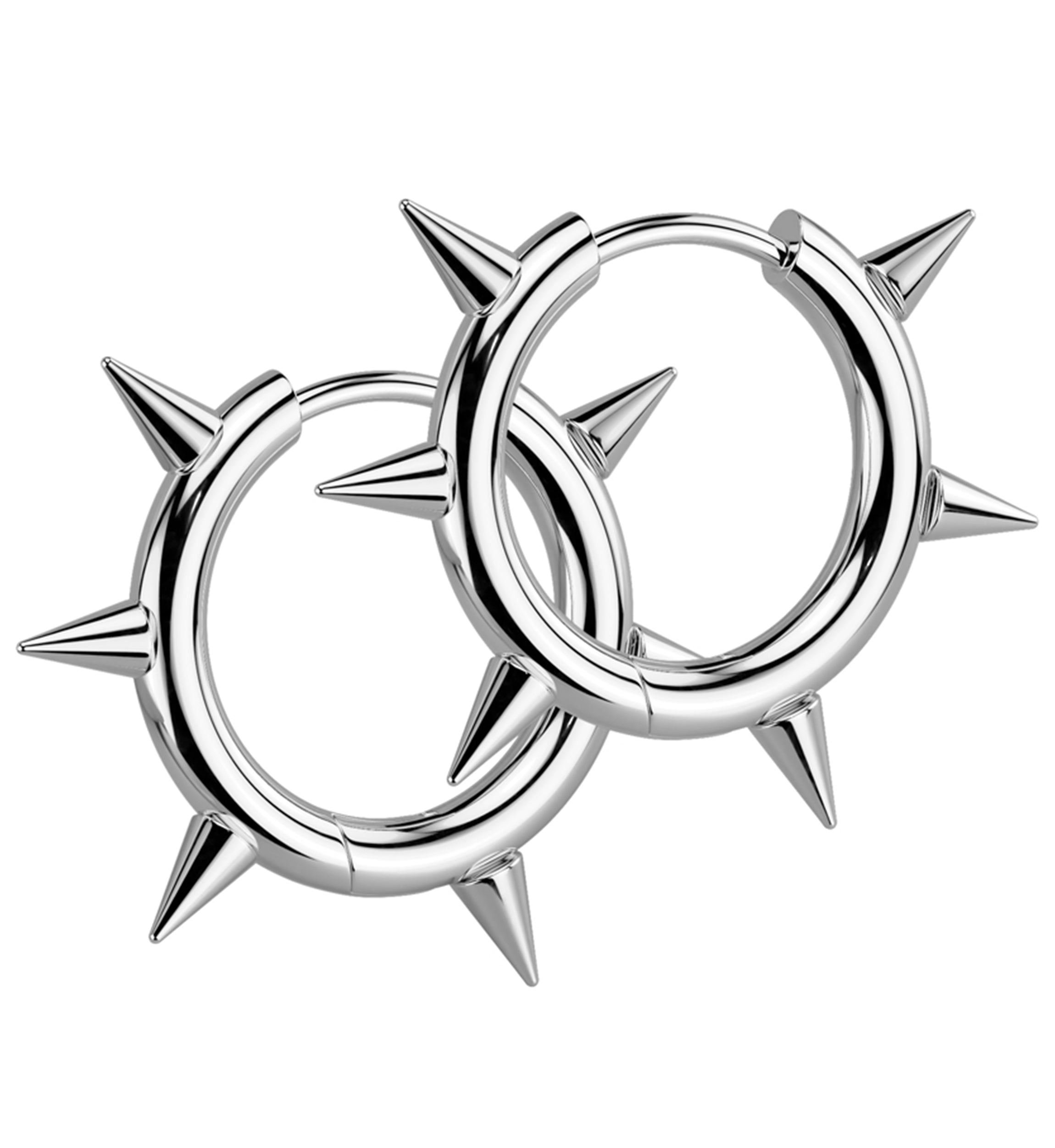 Spikes Stainless Steel Hinged Hoop Huggie Earrings