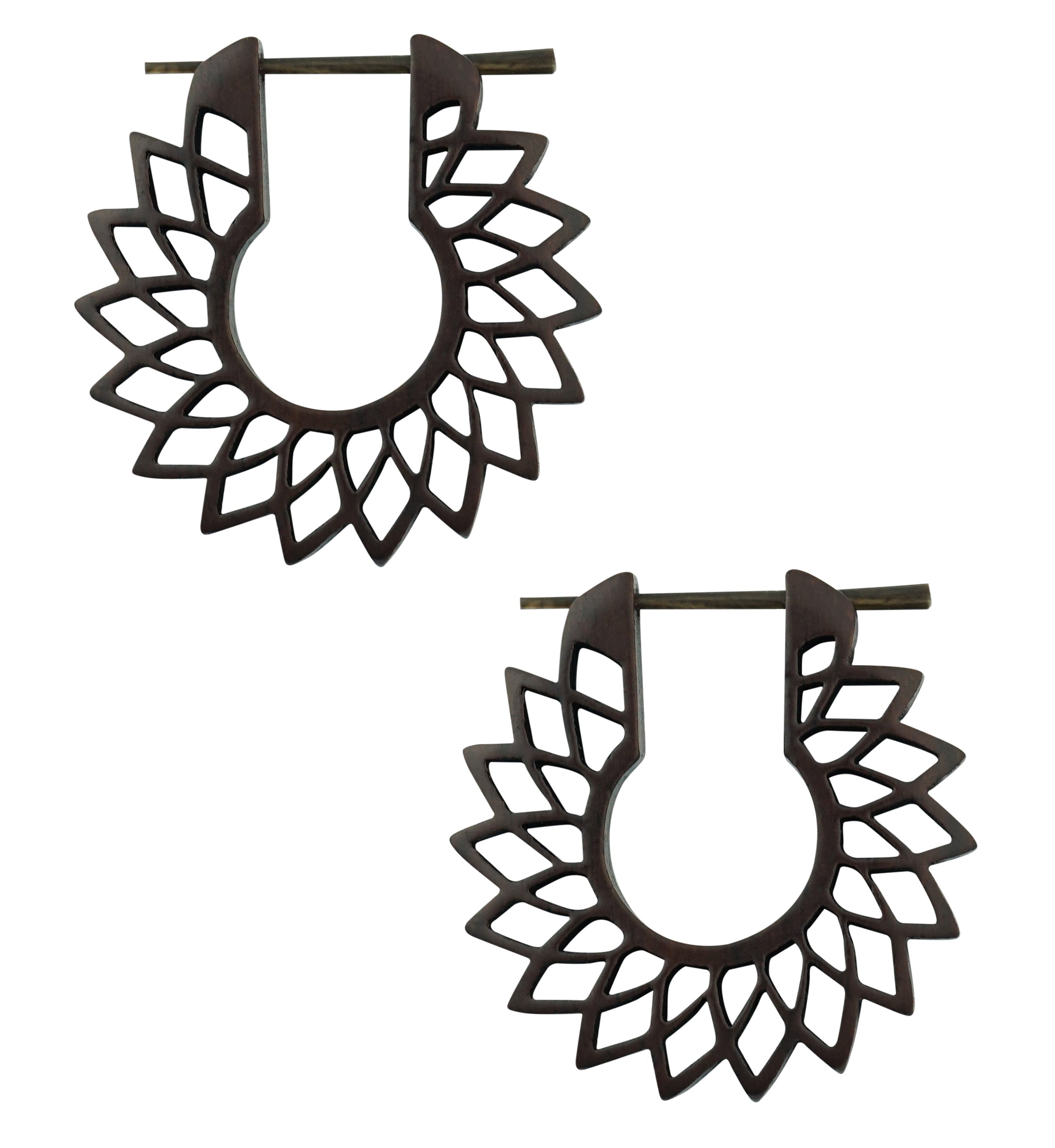 Spiky Flower Hoop Narra Wood Earrings