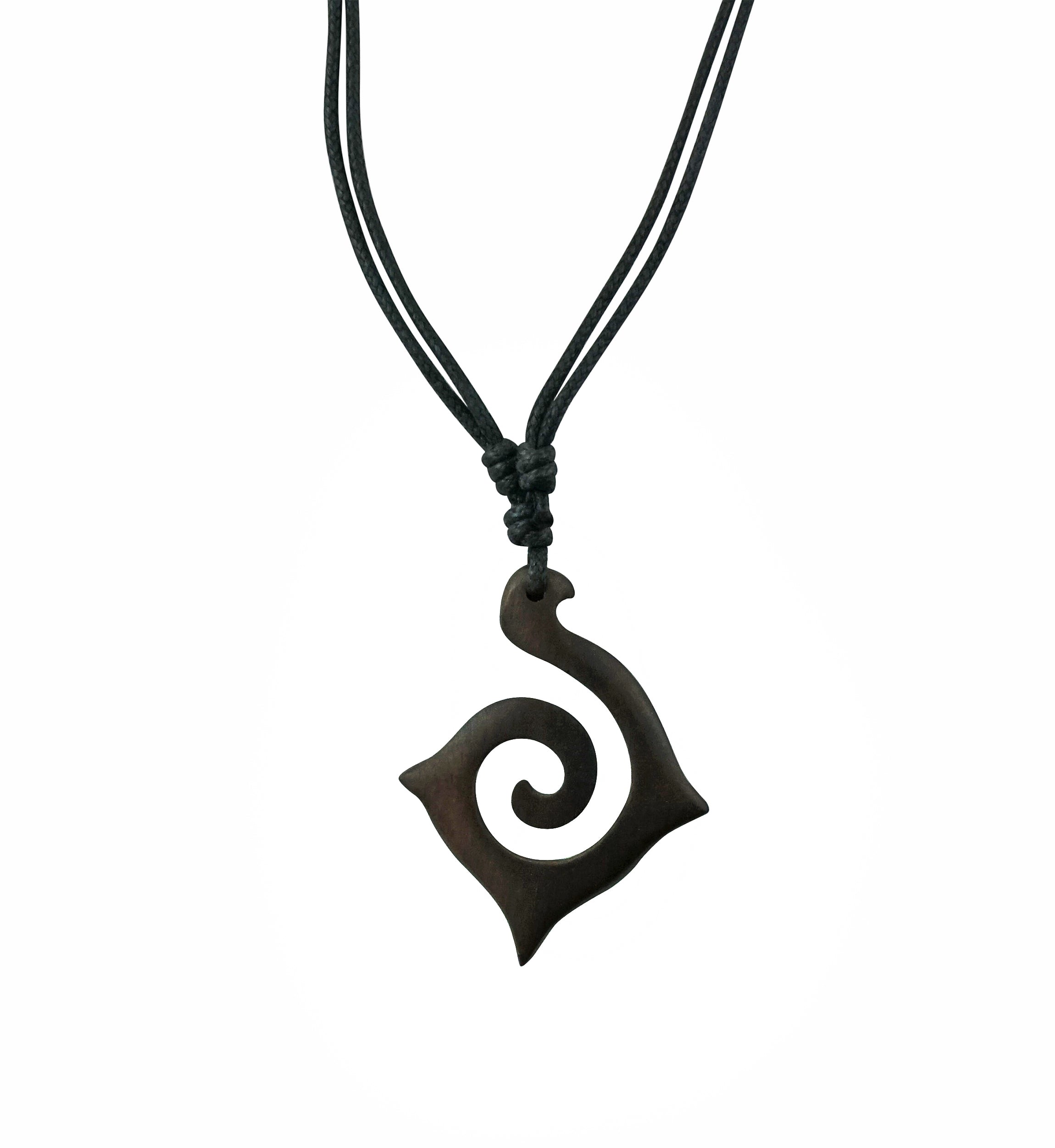 Spiral Hook Narra Wood Pendant Necklace