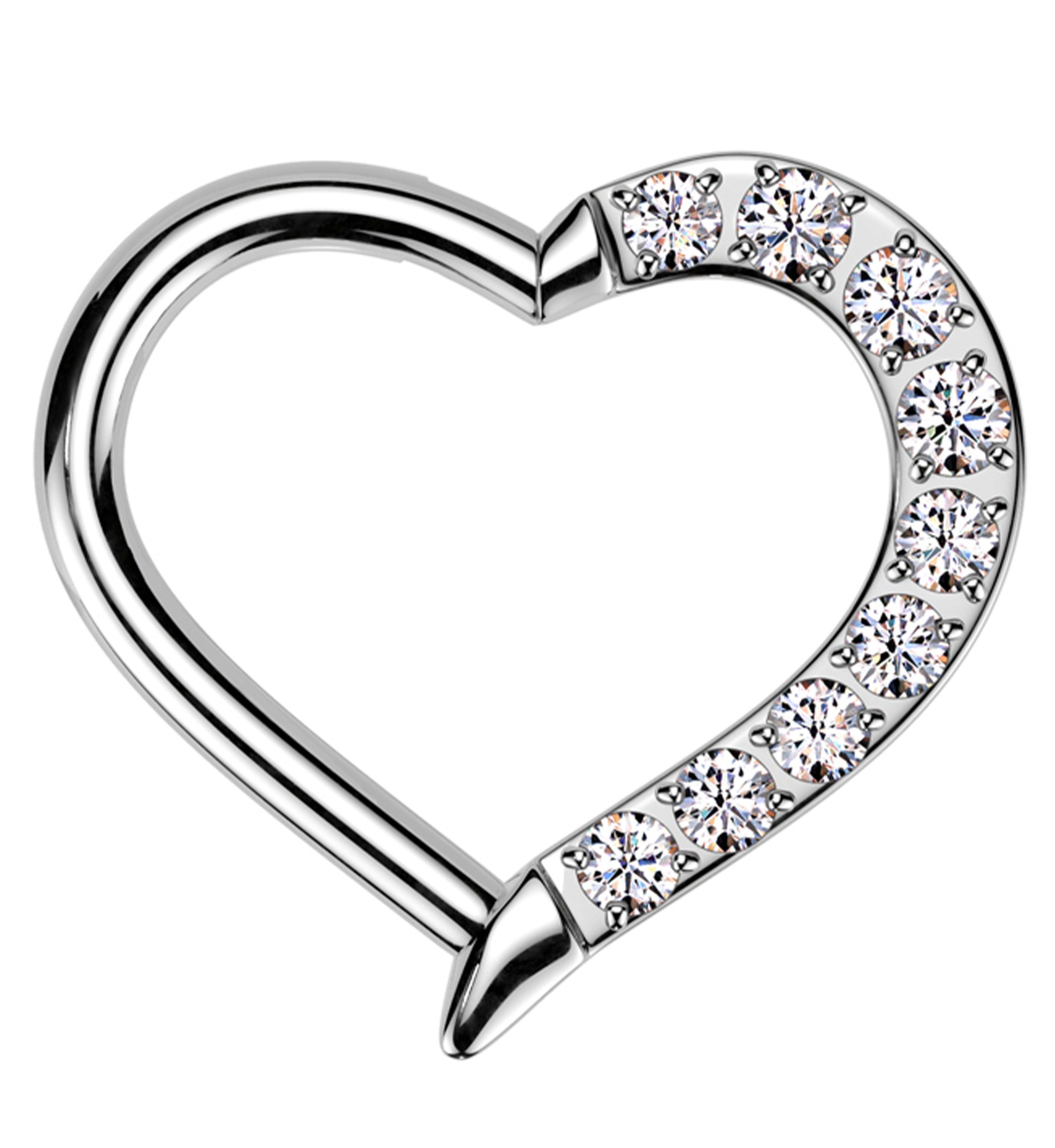 Split Heart Clear CZ Titanium Hinged Segment Ring