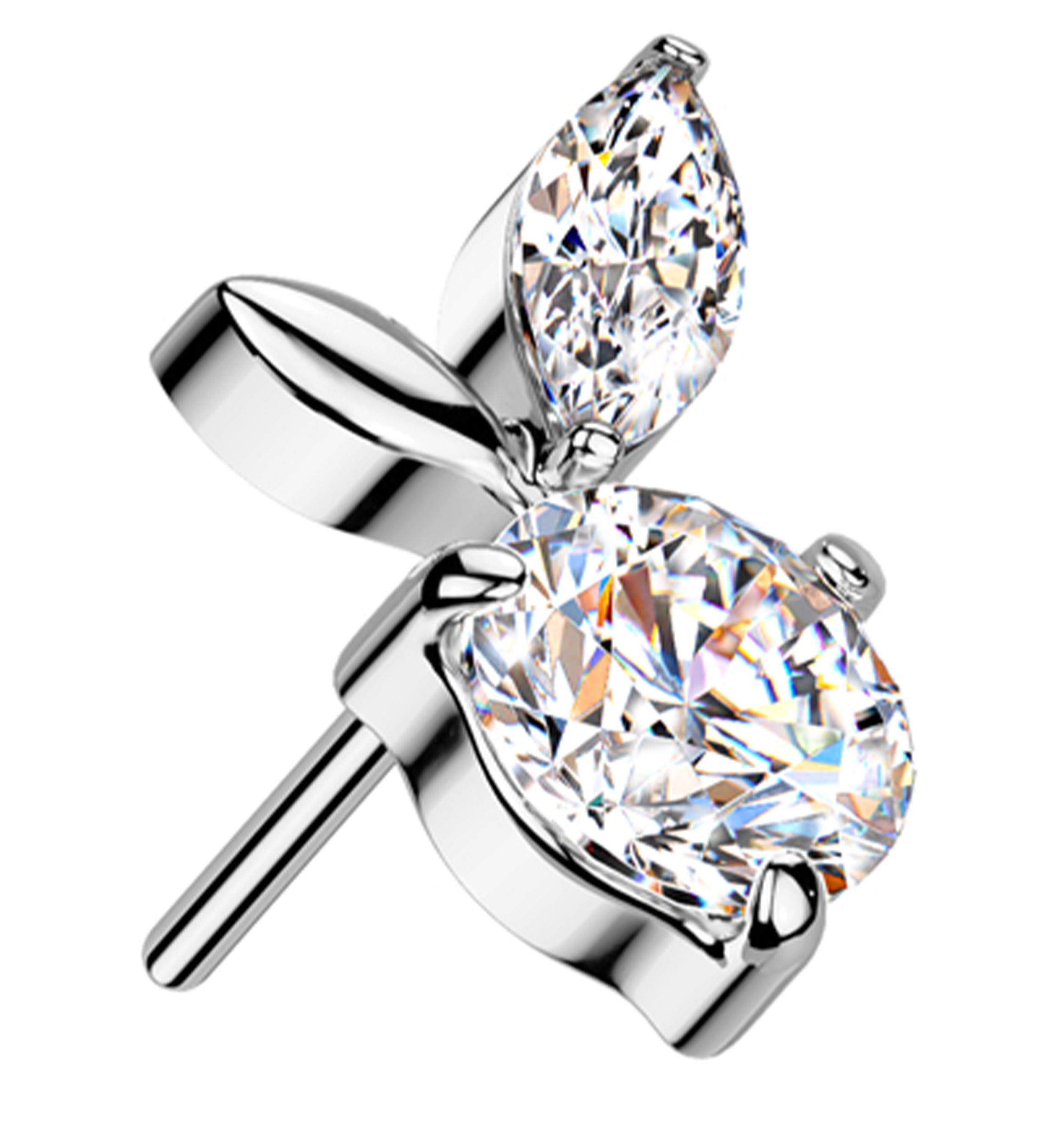 Sprout Leaves Clear CZ Titanium Threadless Top