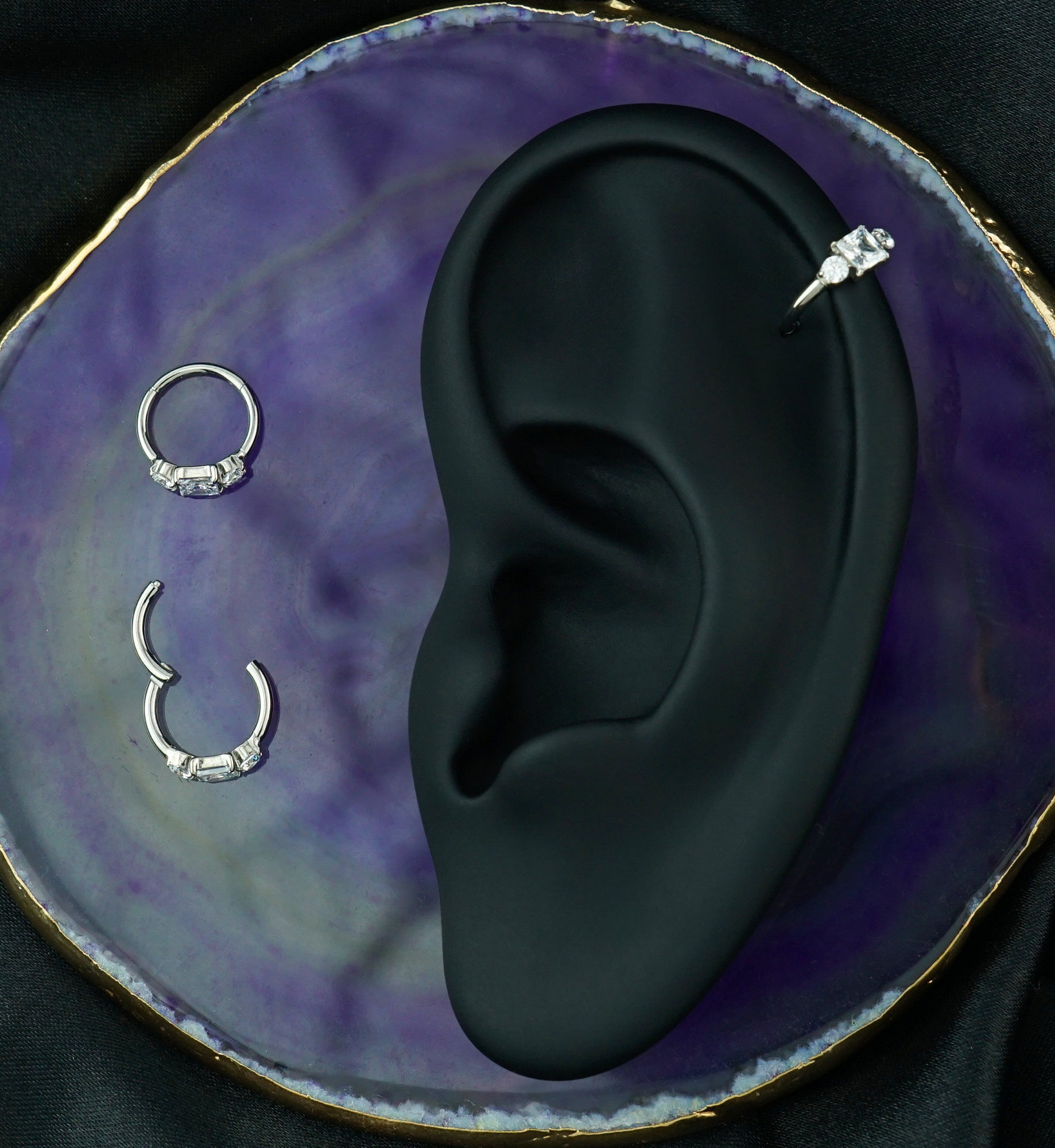 Square And Round Clear CZ Titanium Hinged Segment Ring