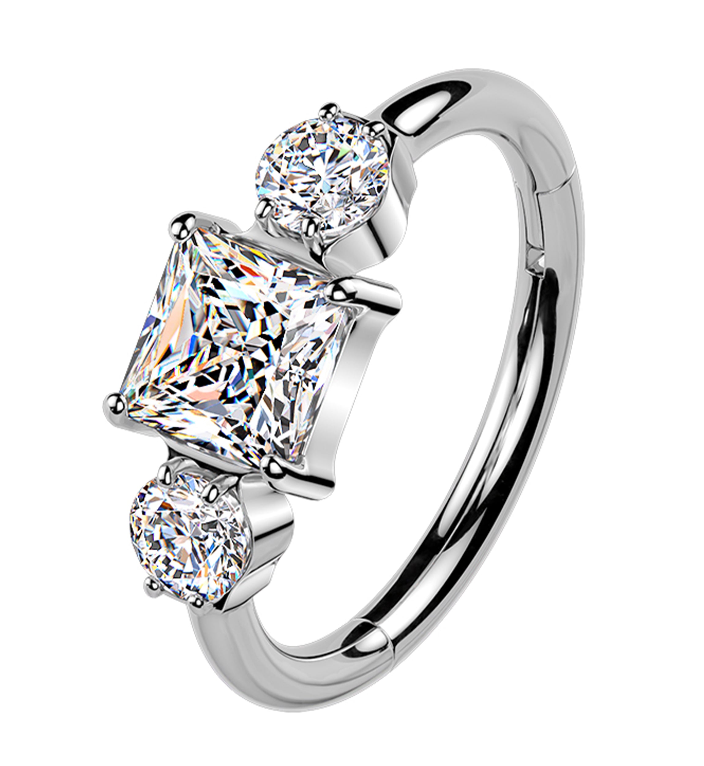 Square And Round Clear CZ Titanium Hinged Segment Ring