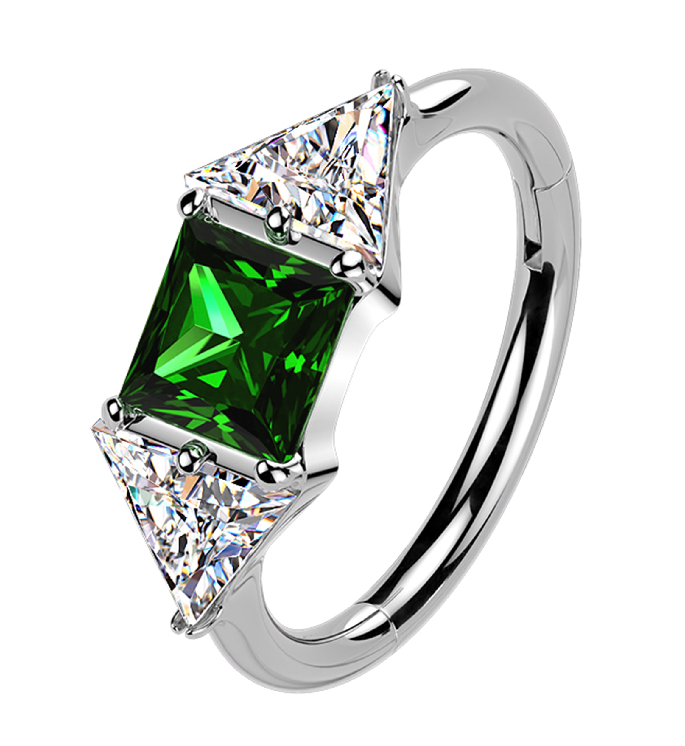 Square Emerald CZ Titanium Hinged Segment Ring