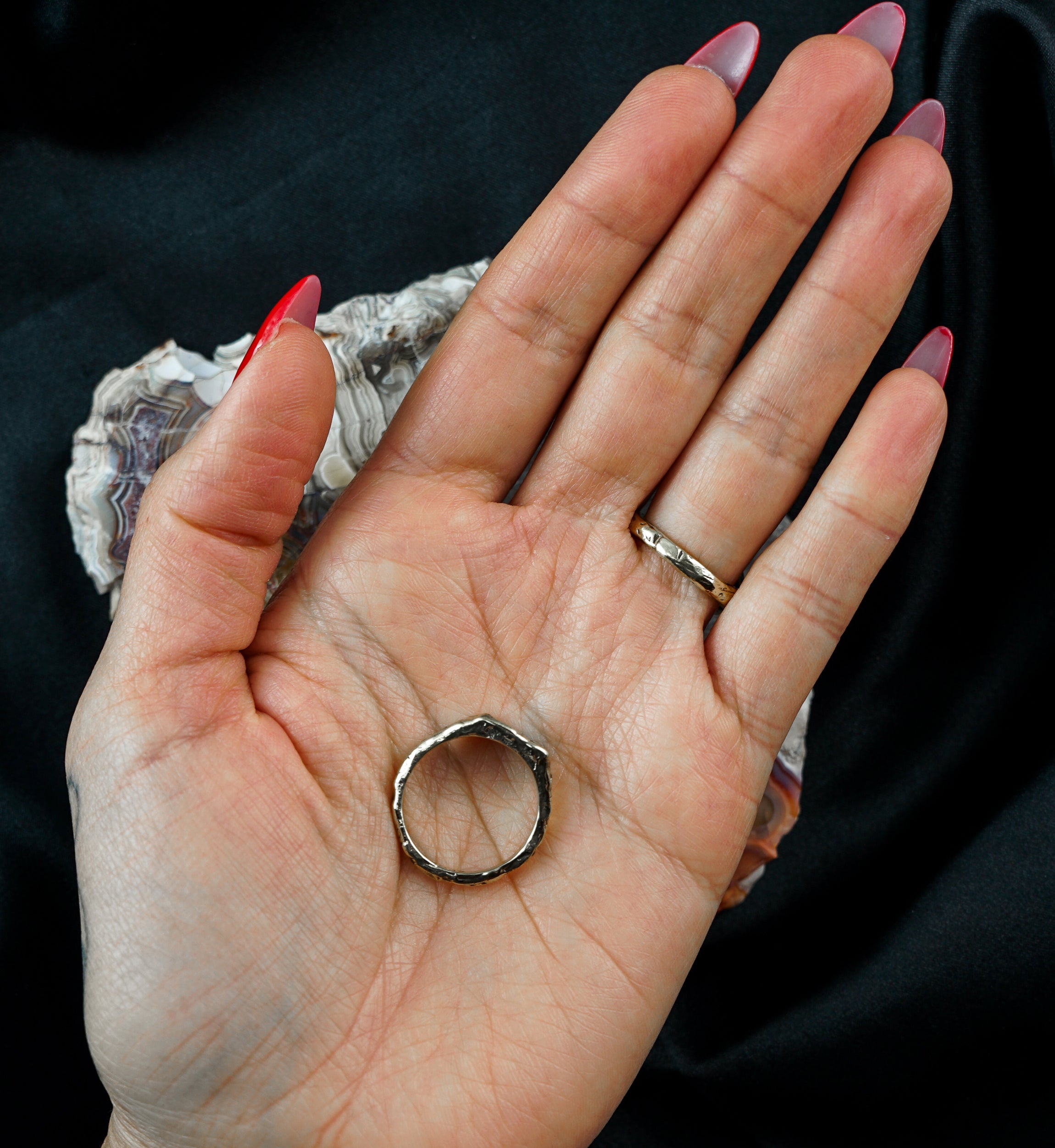 Square Plate Hammered Brass Ring