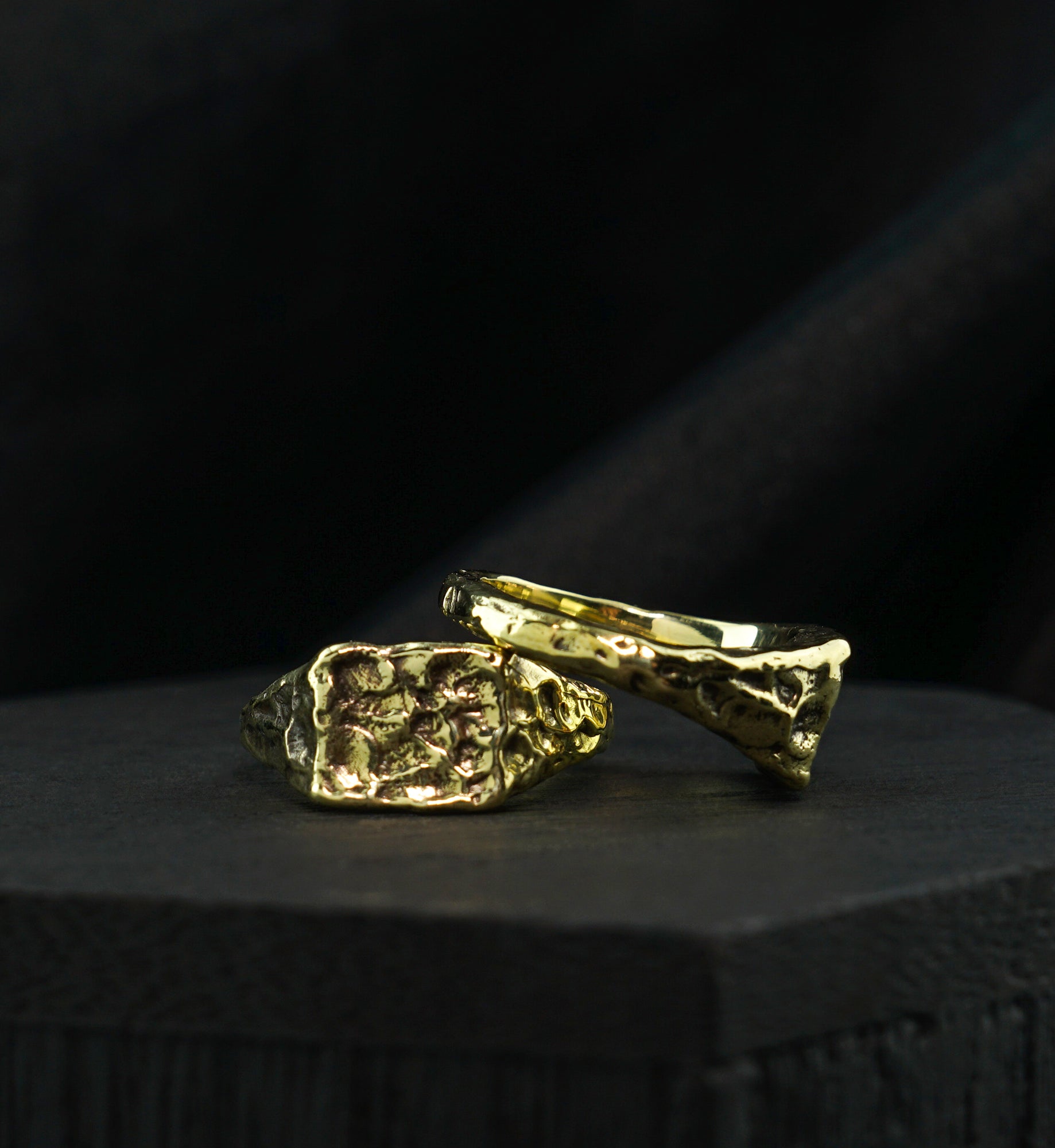 Square Plate Hammered Brass Ring