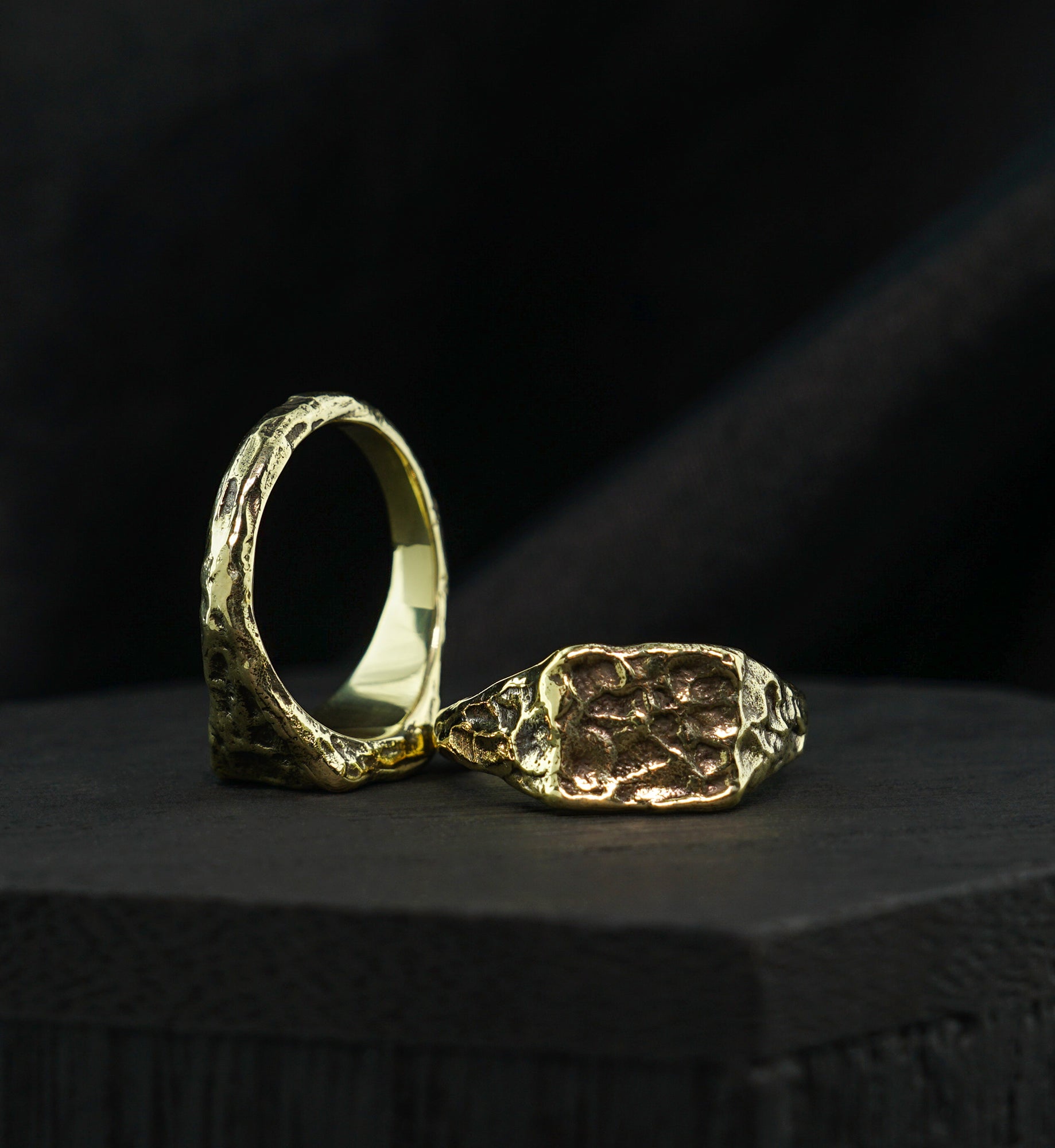 Square Plate Hammered Brass Ring