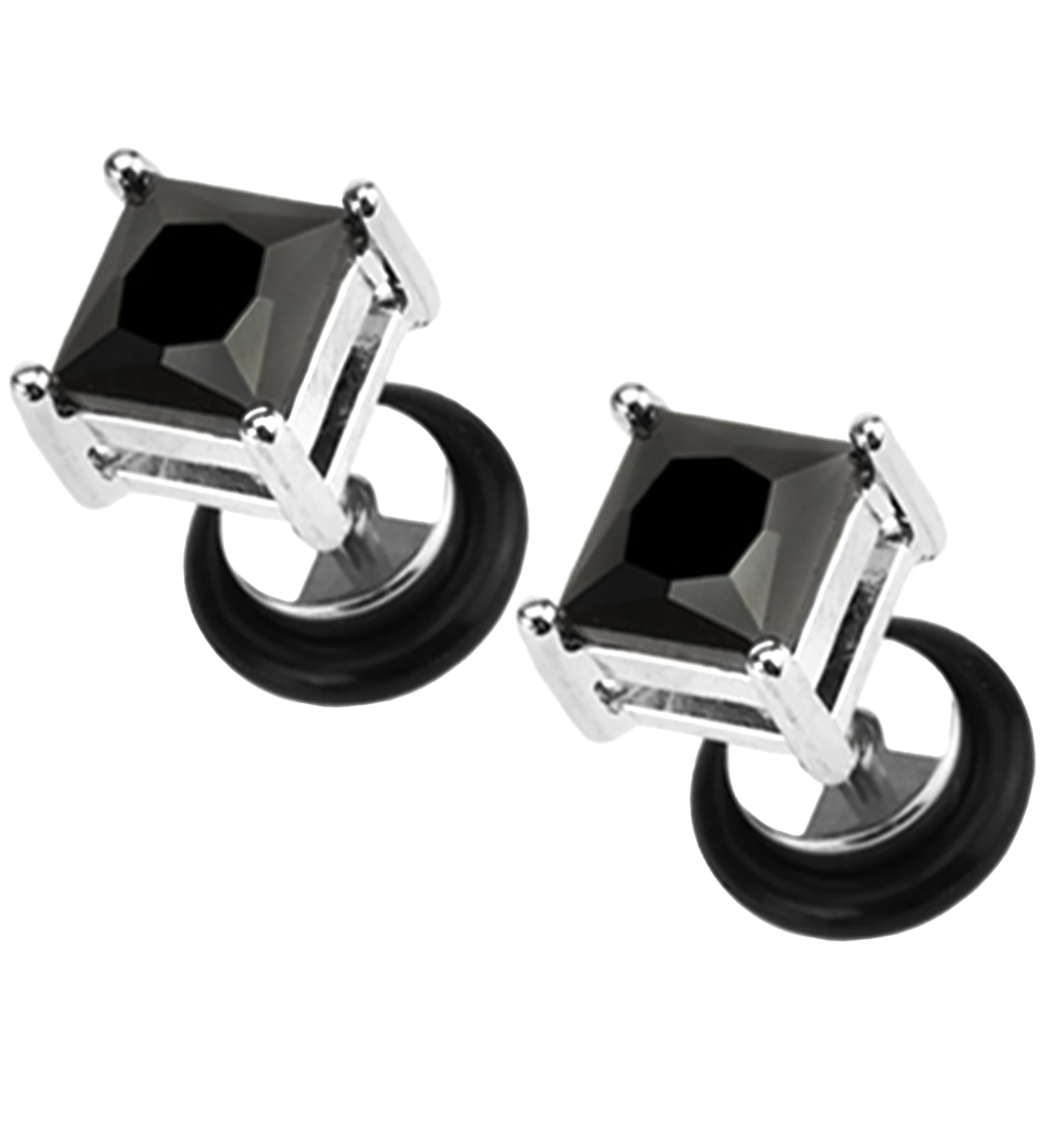 Stainless Steel Black CZ Diamond Stud Fake Plugs - Gauges