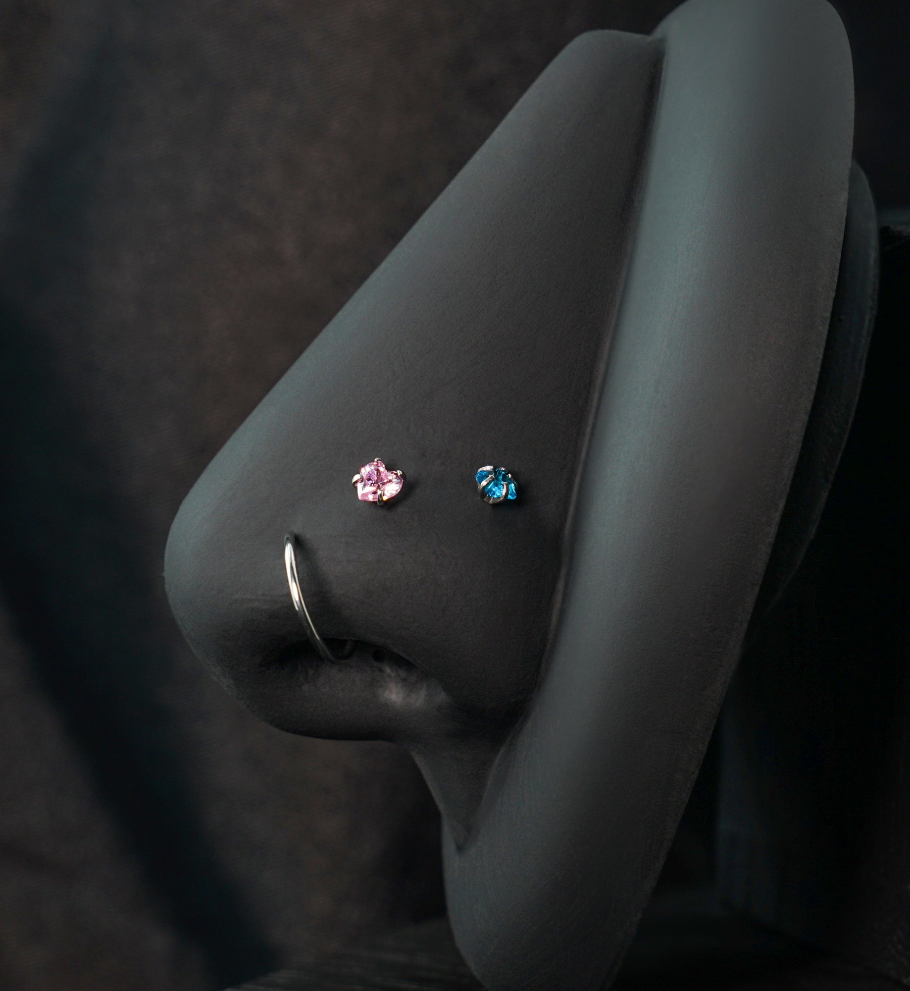 Star And Heart Pink/Aqua CZ Stainless Steel L Bend/Stud/Hoop Variety Pack (6 Pack)