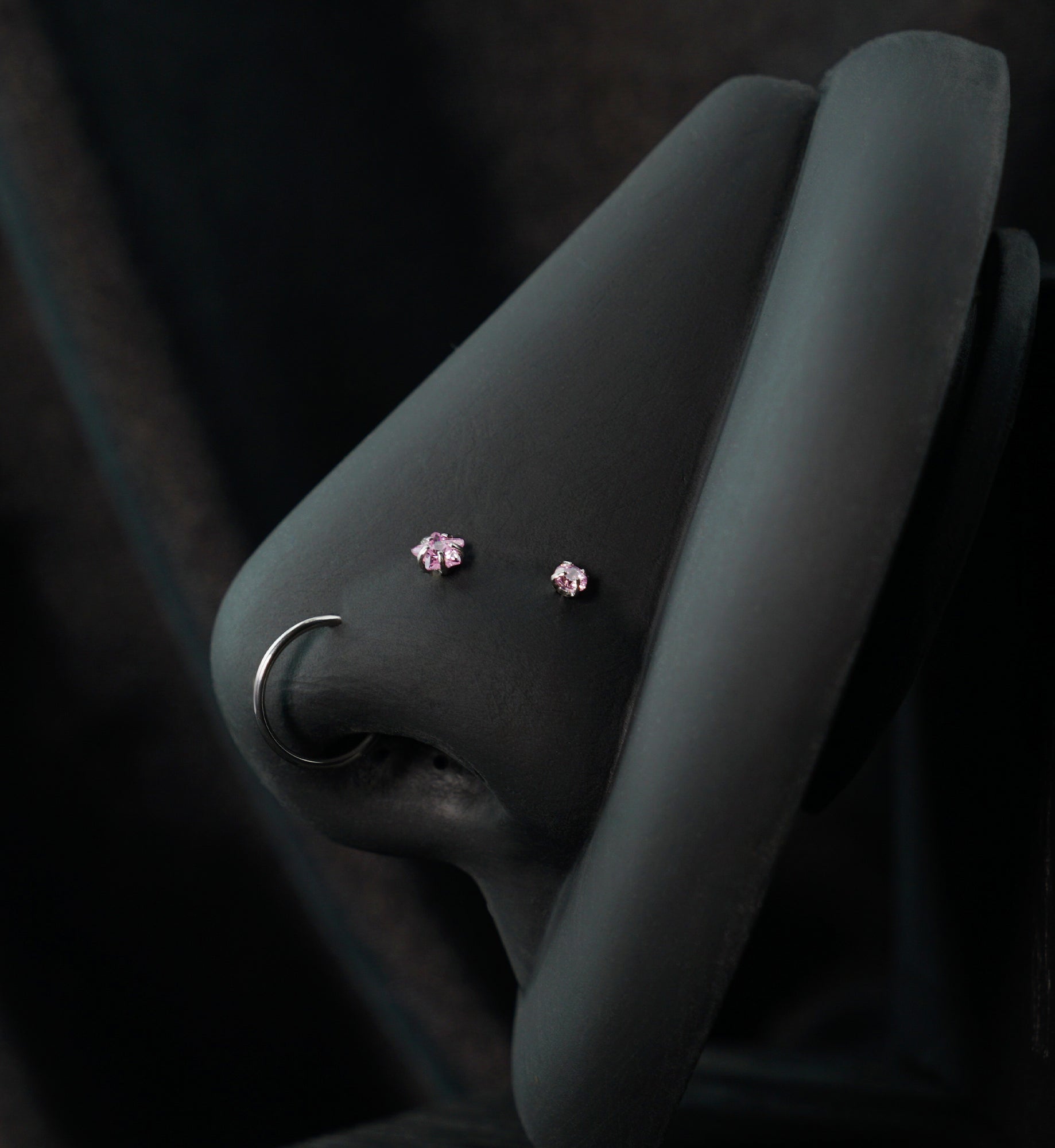 Star Clear/Pink CZ Stainless Steel L Bend/Stud/Hoop Variety Pack (6 Pack)