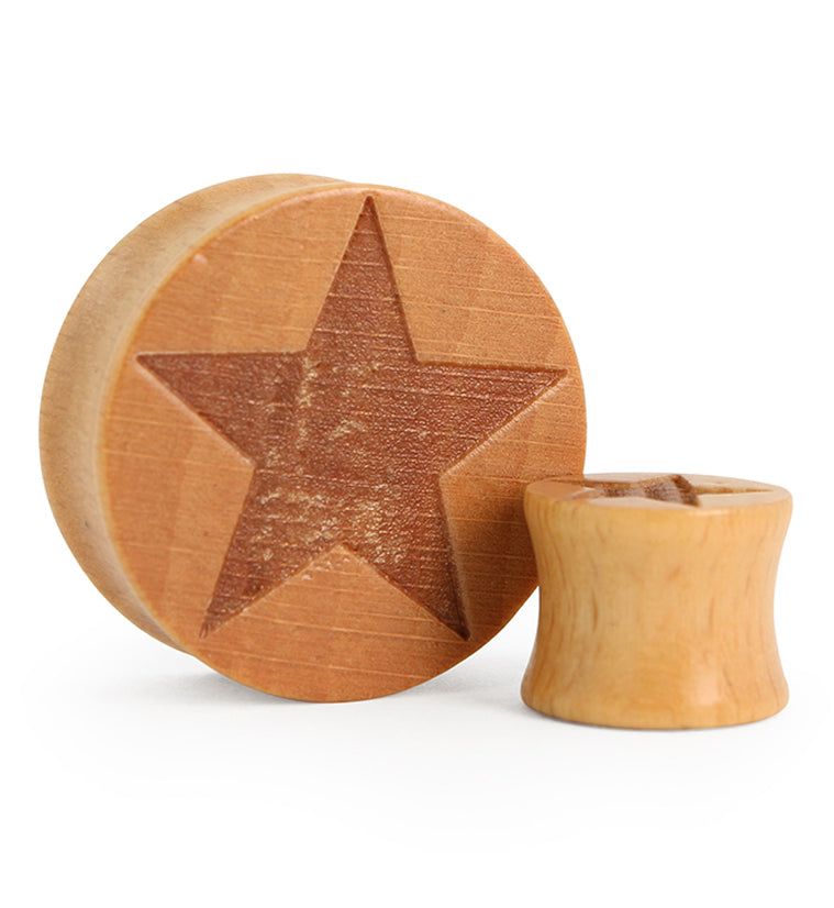 Star Engraved Wood Plugs