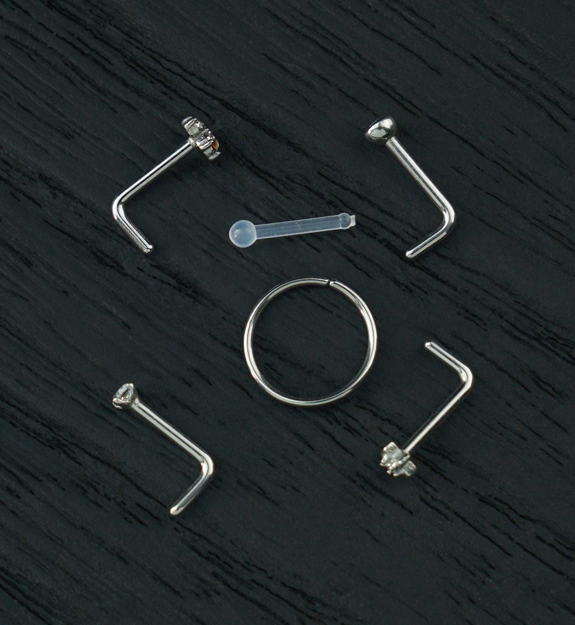 Star Flower Clear CZ Stainless Steel L Bend/Stud/Hoop Variety Pack (6 Pack)