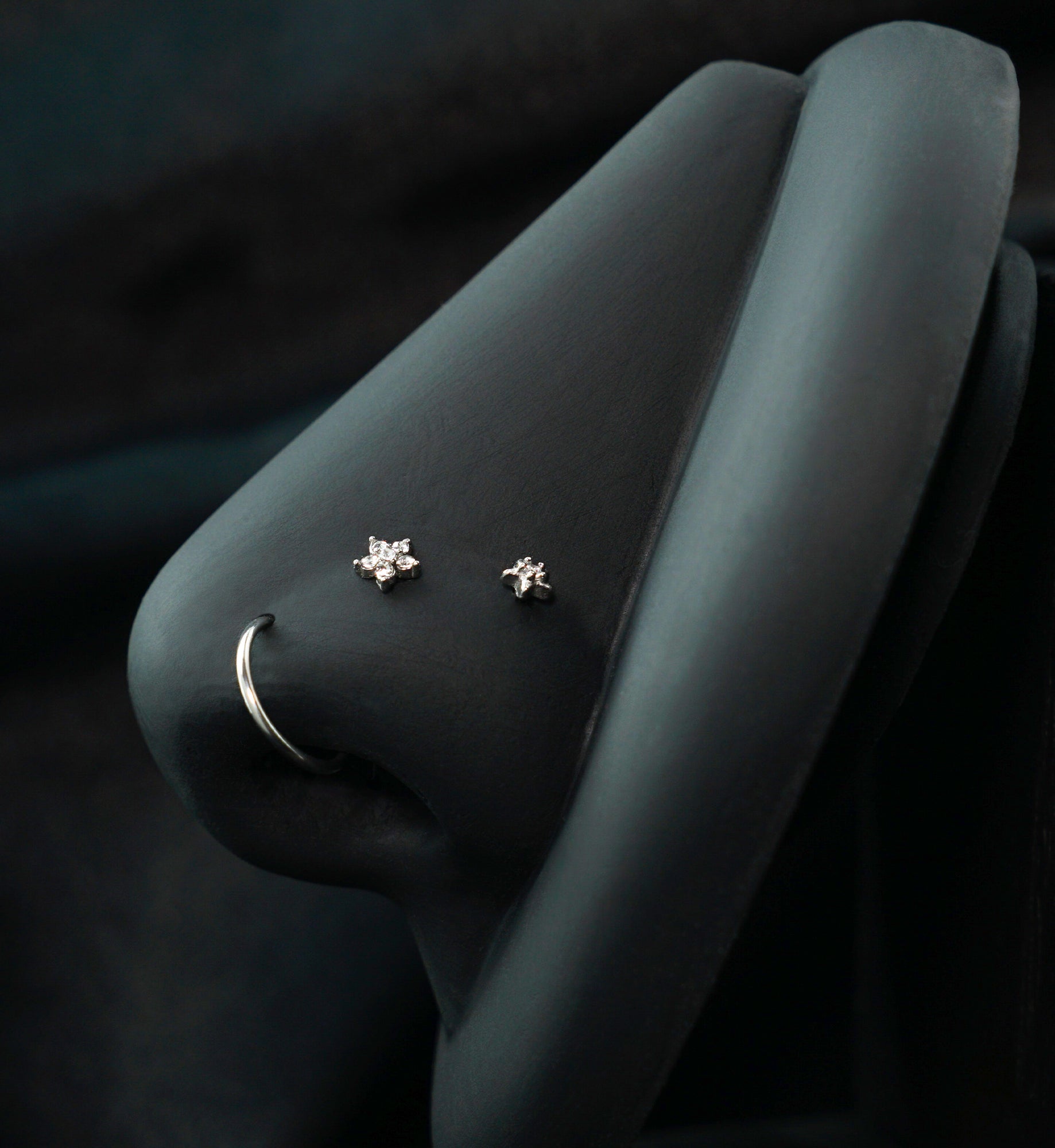 Star Flower Clear CZ Stainless Steel L Bend/Stud/Hoop Variety Pack (6 Pack)